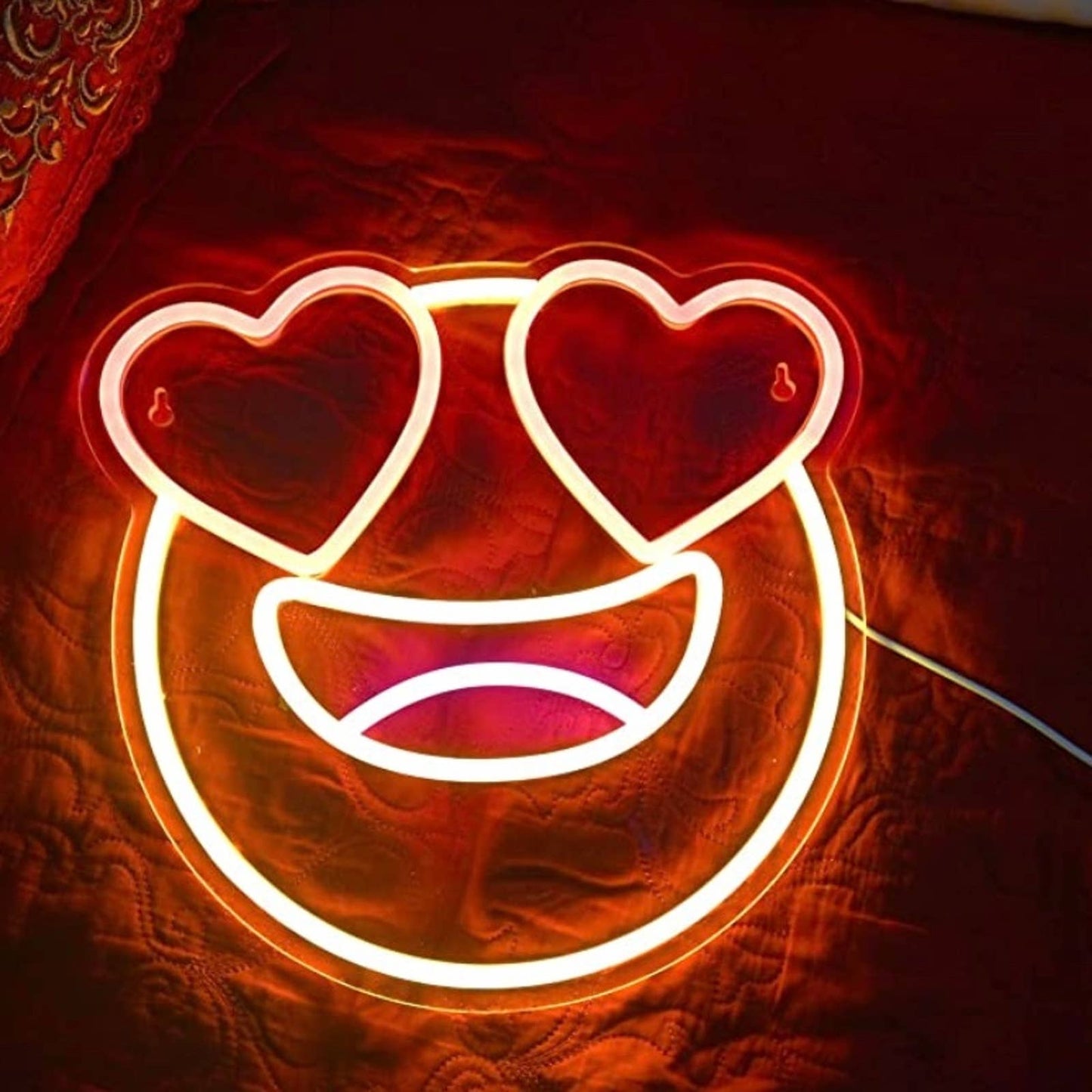 Fun Vivid Bright Happy Heart Eye Love Emoji LED Night Light Sign Room Wall Decor