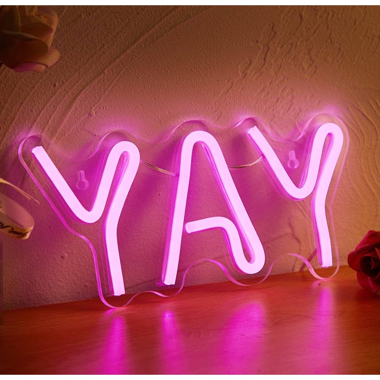 Adorable Bright Pink “Yay” LED Night Light Room Wall Decoration