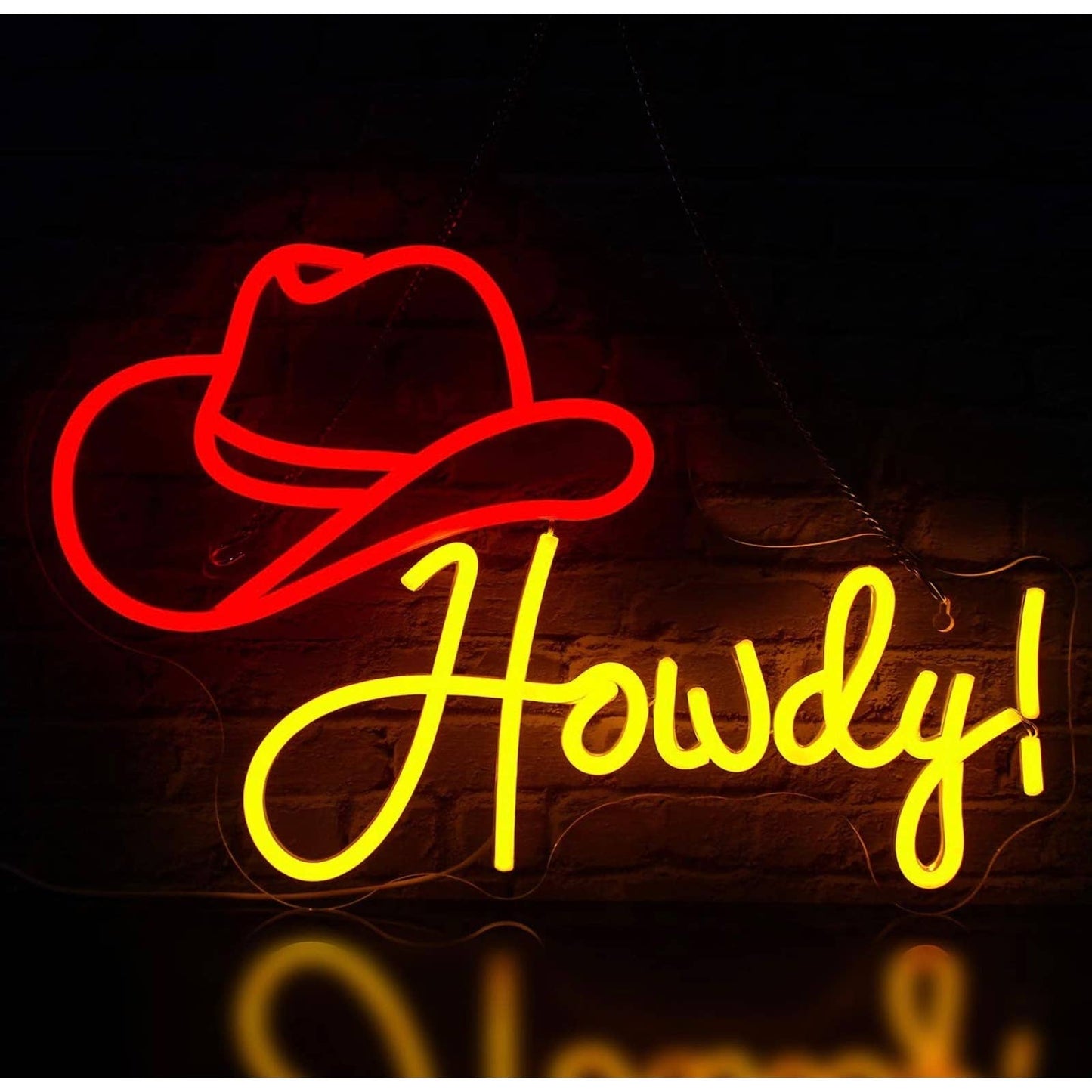 Fun Bright Red “Howdy” Cowboy Hat LED Night Light Room Wall Decoration