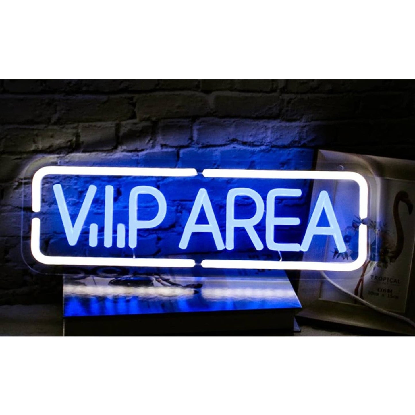 Vivid Bright White / Blue “VIP AREA” LED Night Light Party Room Wall Decor