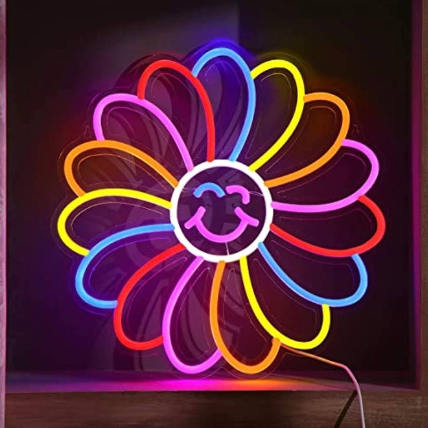 Adorable Bright Rainbow Super Happy Flower LED Night Light Room Wall Decoration
