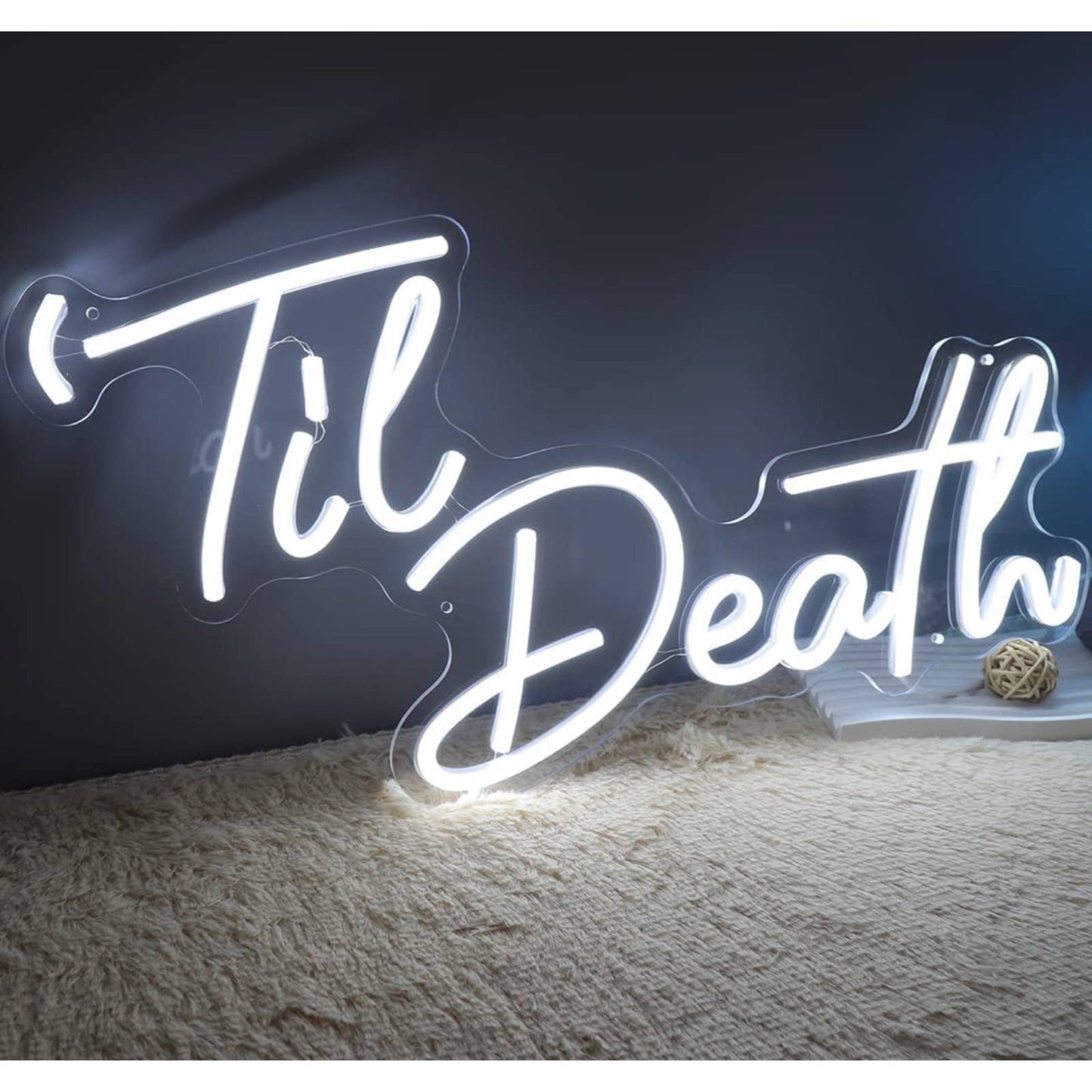 Lovely Bright Cool White “Til’ Death” LED Night Light Marriage Room Wall Decorat