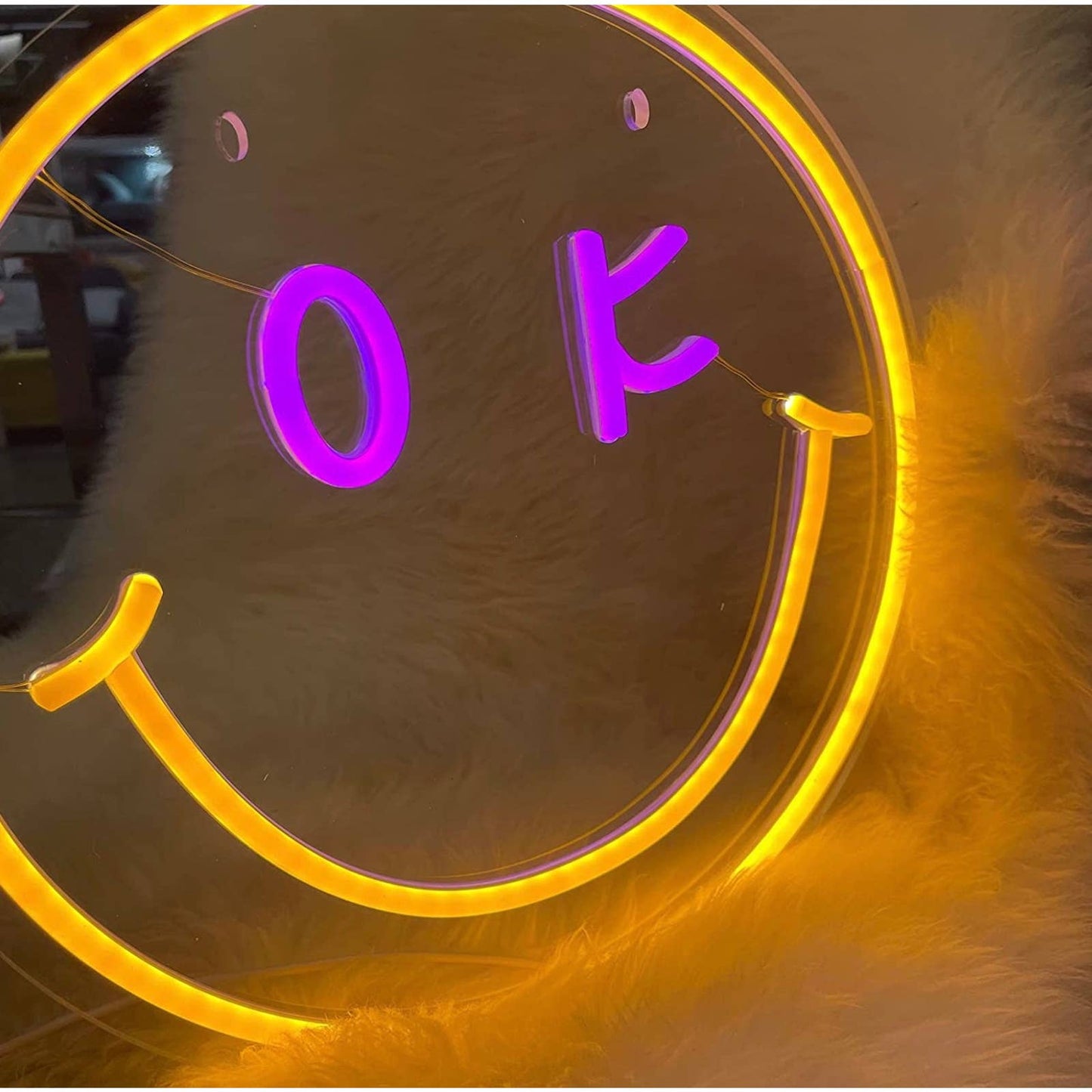 Fun Bright Yellow Pink OK Eye Smiley Face LED Night Light Room Wall Decor