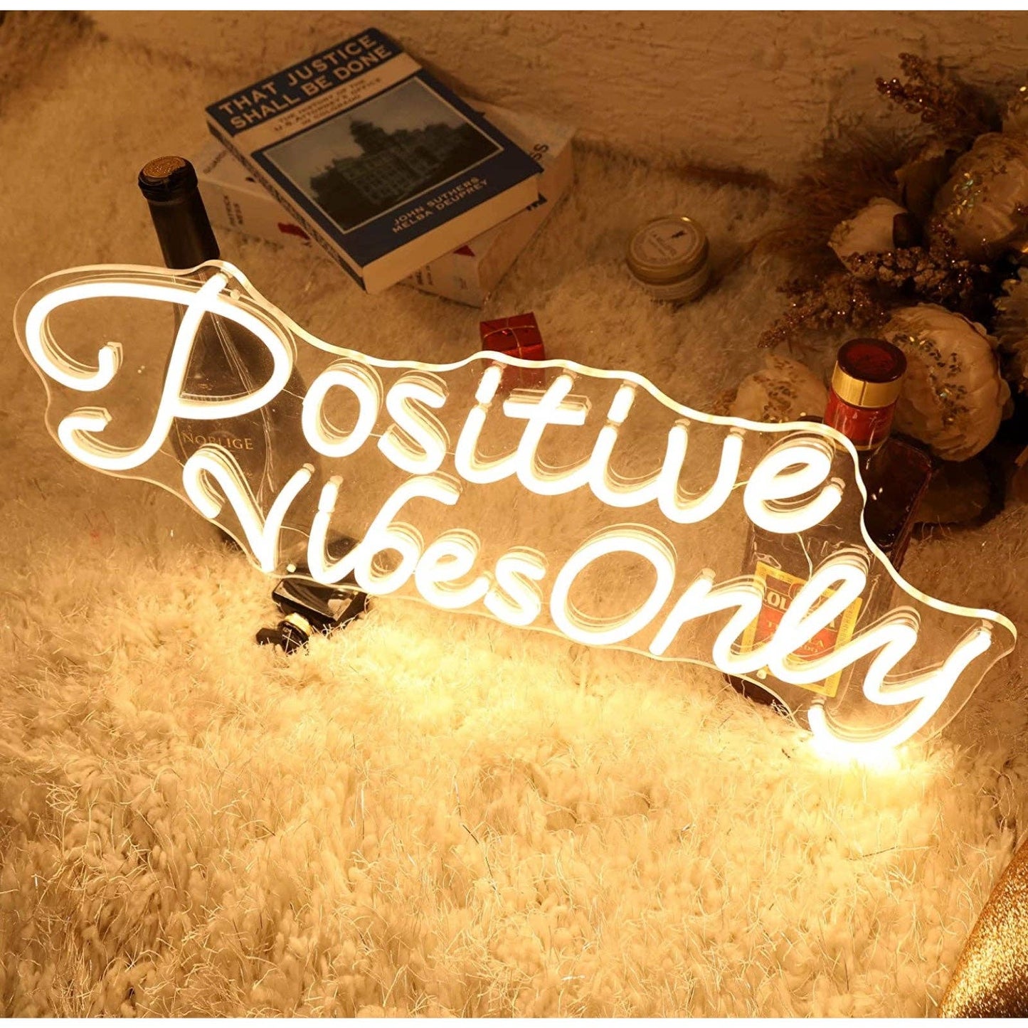 Lovely Large Bright White “Positive Vibes Only” LED Night Light Wall Room Decor