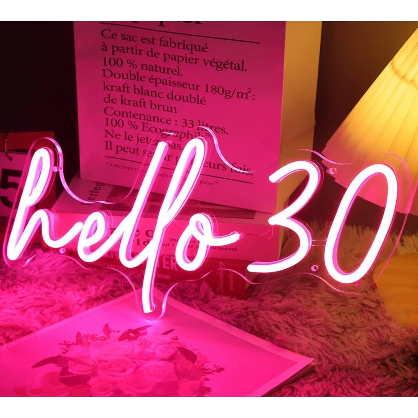 Lovely Bright Pink “Hello Thirty” LED Night Light Birthday Party LED Light Room