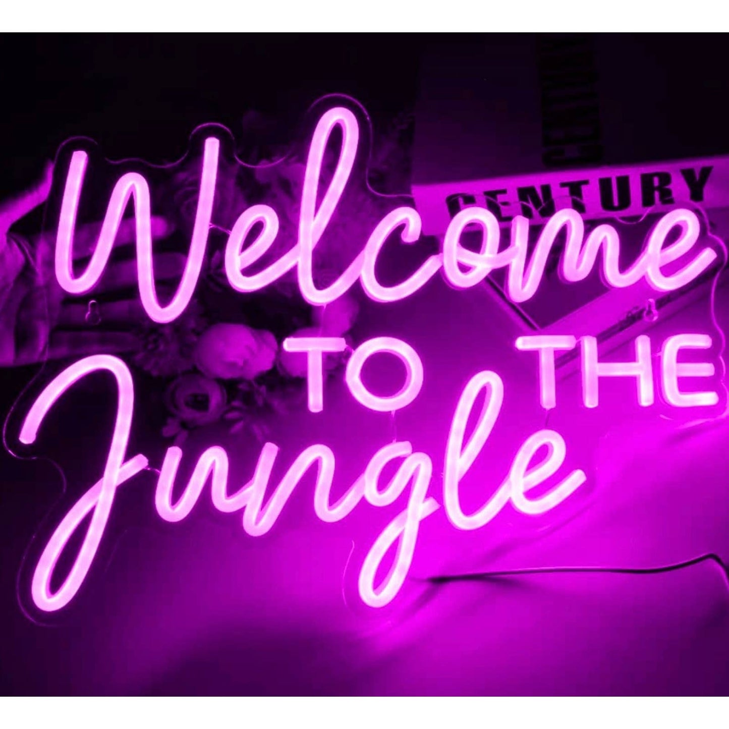 Vivid Bright Pink “Welcome Come to Jungle” LED Night Light Room Wall Decor