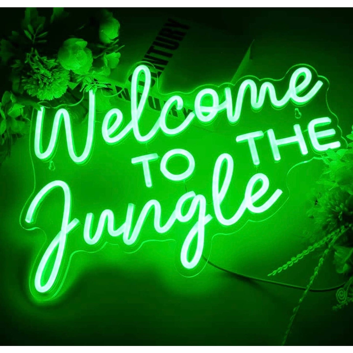 Vivid Bright Green “Welcome Come to Jungle” LED Night Light Room Wall Decor