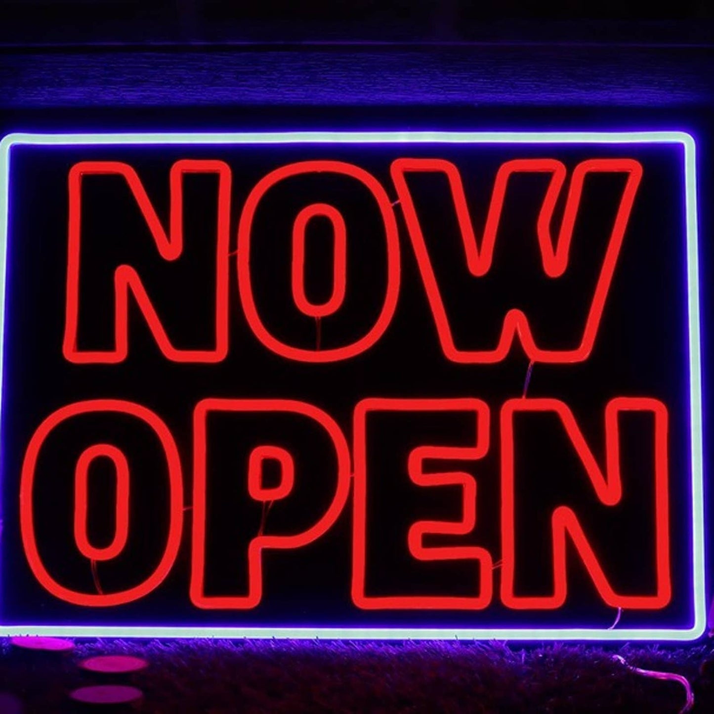 Large Vivid Bright NOW OPEN Square LED Light Business Store Sign