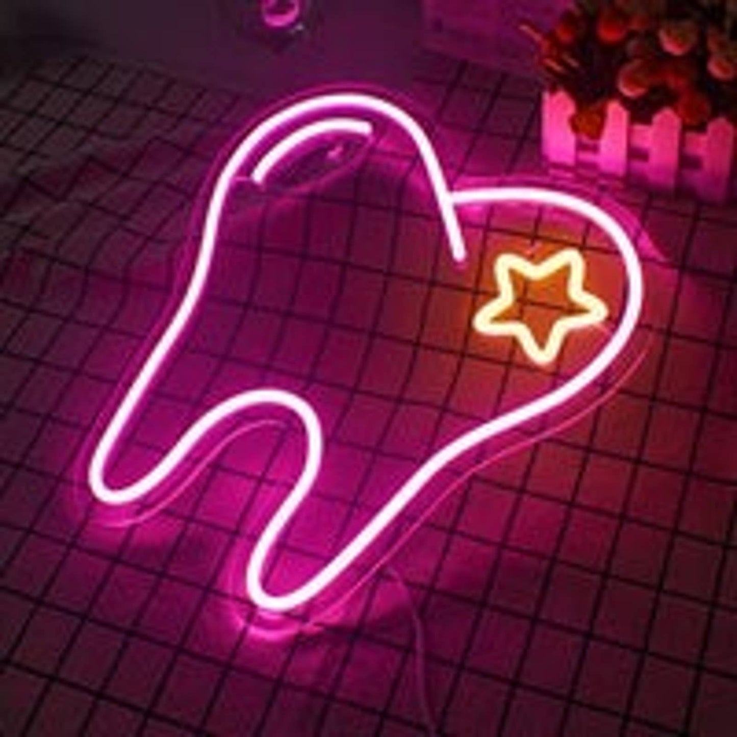 Lovely Bright Pink Tooth Star LED Night Light Dentist Toothbrush Room Wall Decor