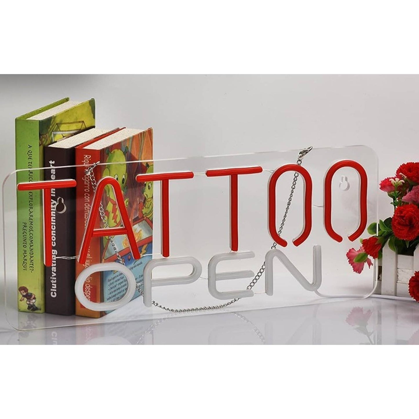 Vivid Bright Red / White OPEN Tattoo LED Night Light Business Sign