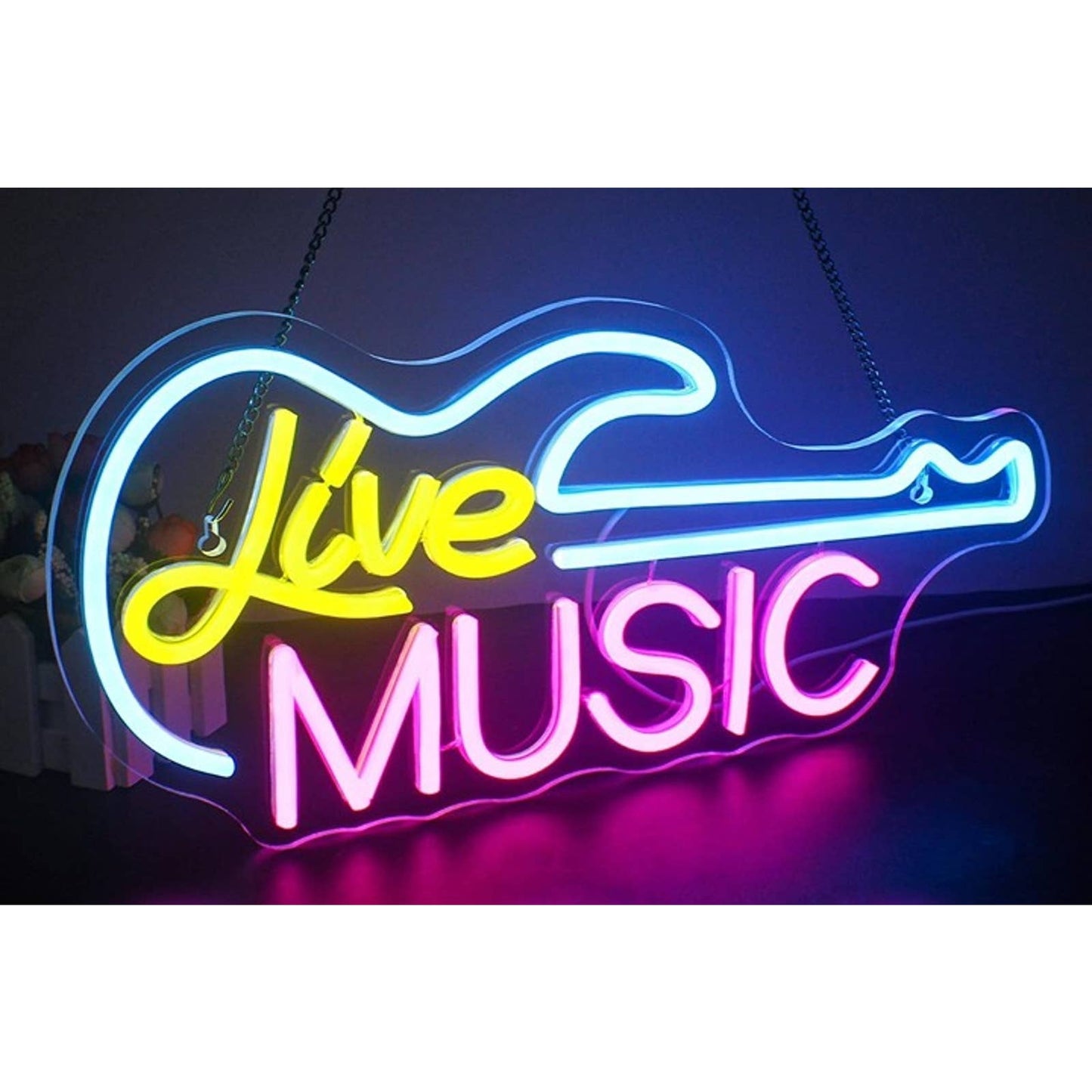 Lovely Bright Blue/Yellow/Pink “Live Music” Electric Guitar LED Light