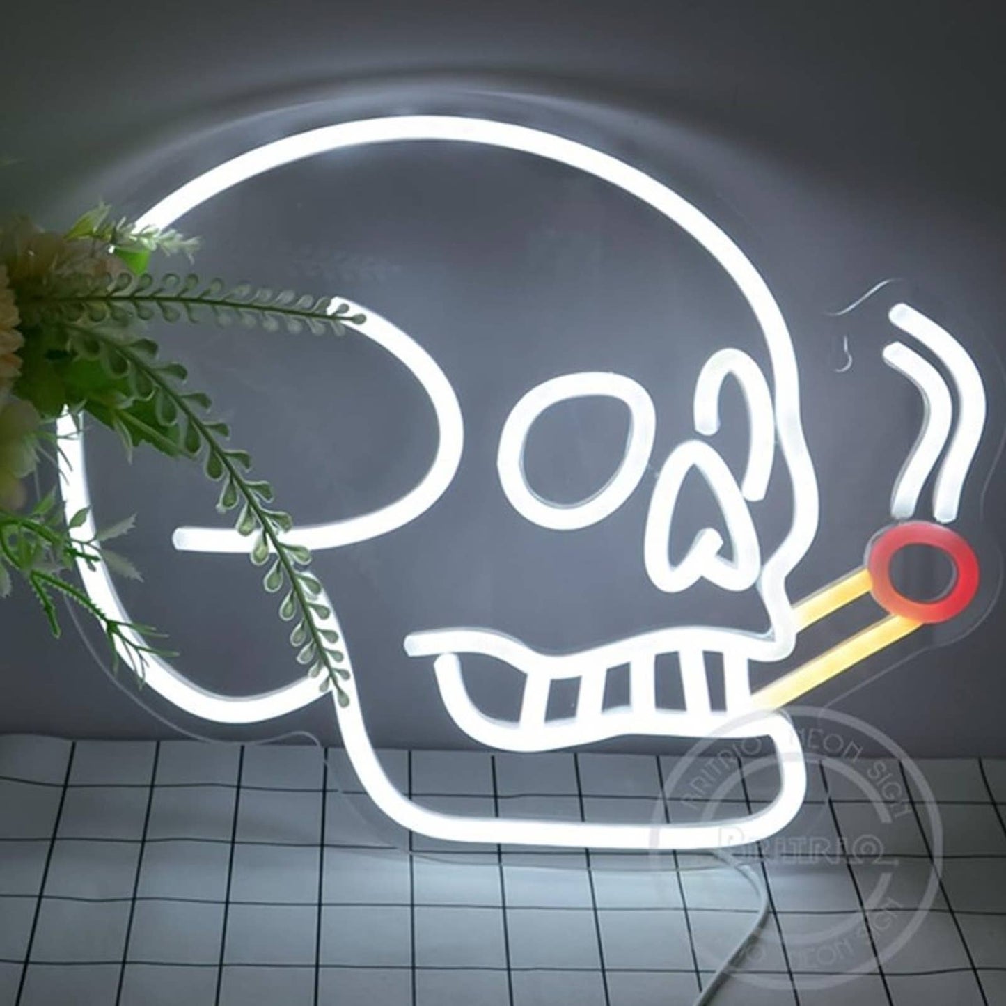 Fun Vivid Bright Smoking Skeleton Skull LED Night Light Room Wall Decor