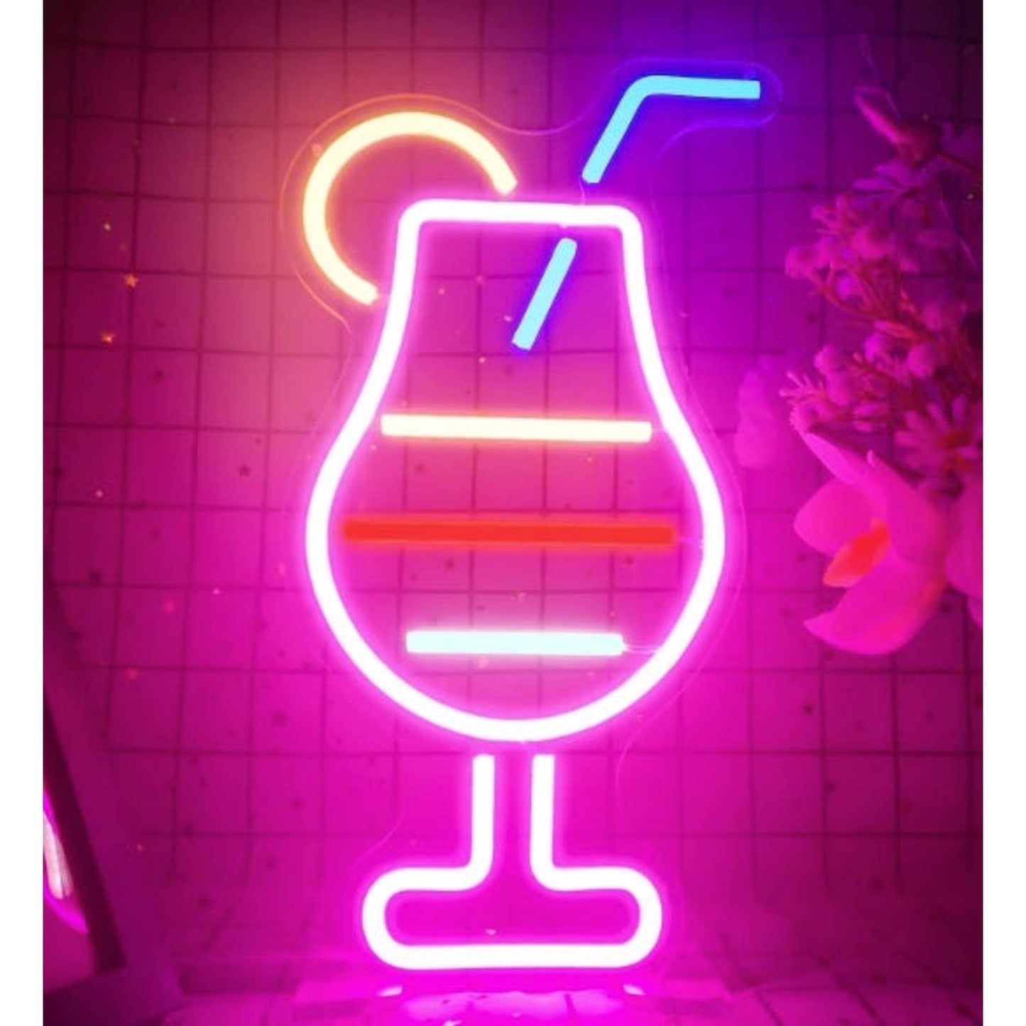 Lovely Bright Vivid Pink Cocktail Bar LED Night Light Room Wall Decoration