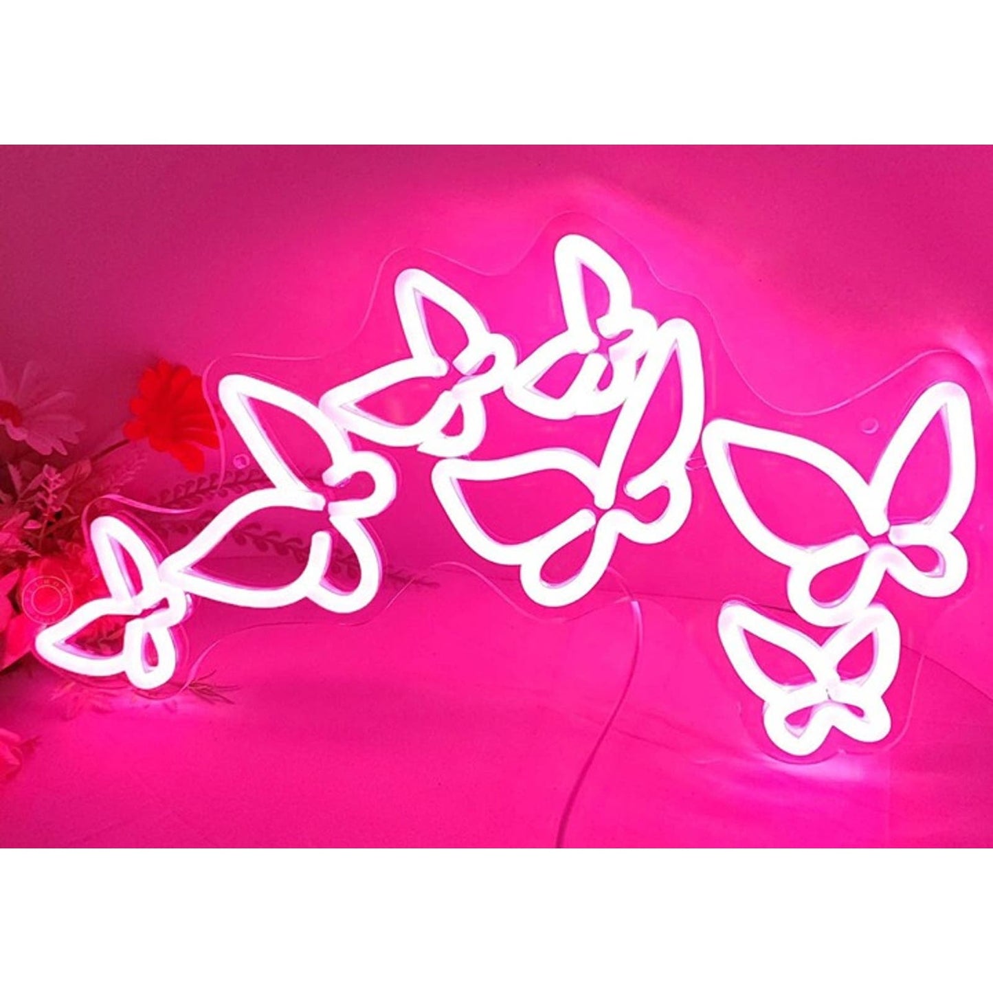 Lovely Bright Pink Butterfly Kaleidoscope LED Night Light Room Wall Decoration
