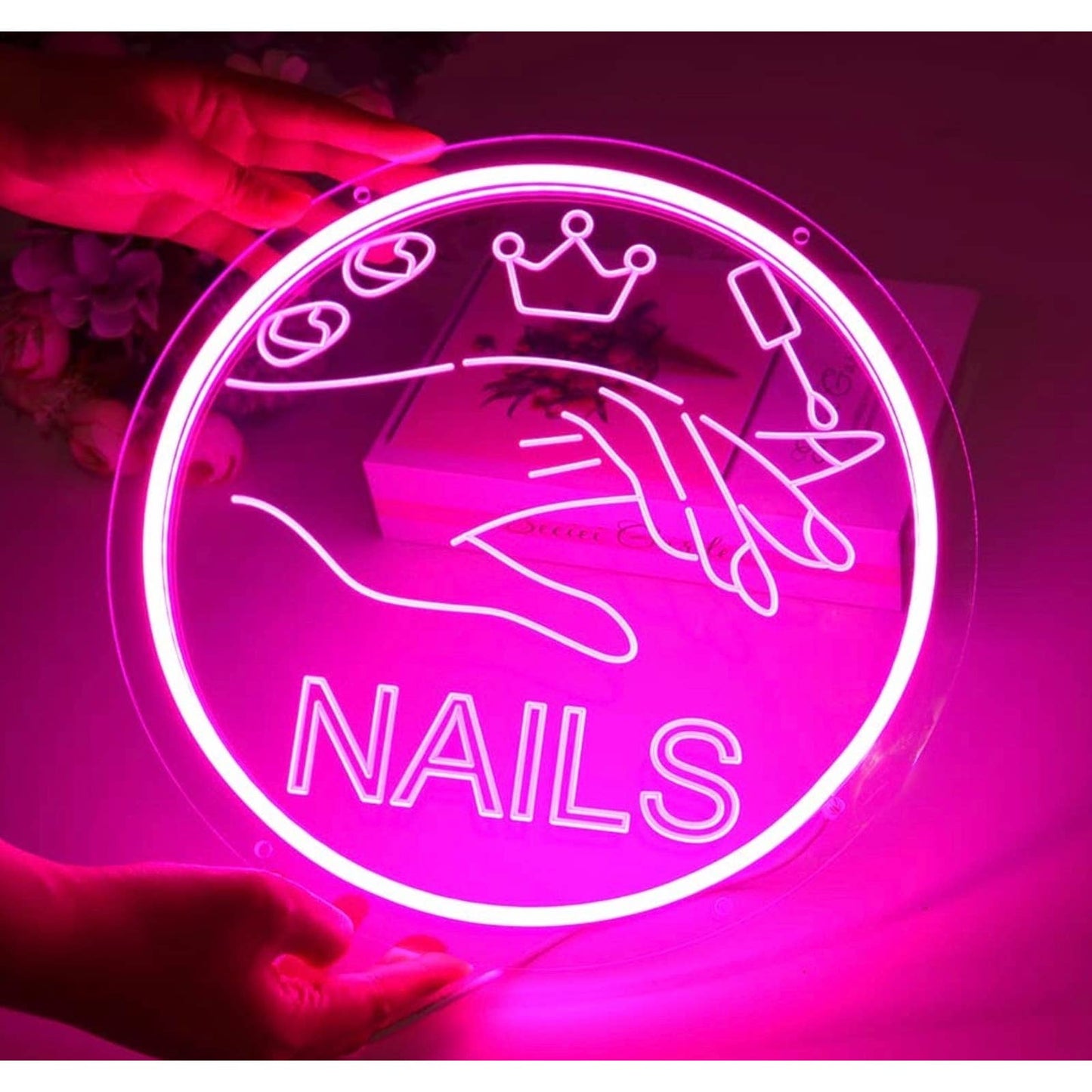 Lovely Bright Pink Nails Salon Spa LED Light Business Wall Decoration