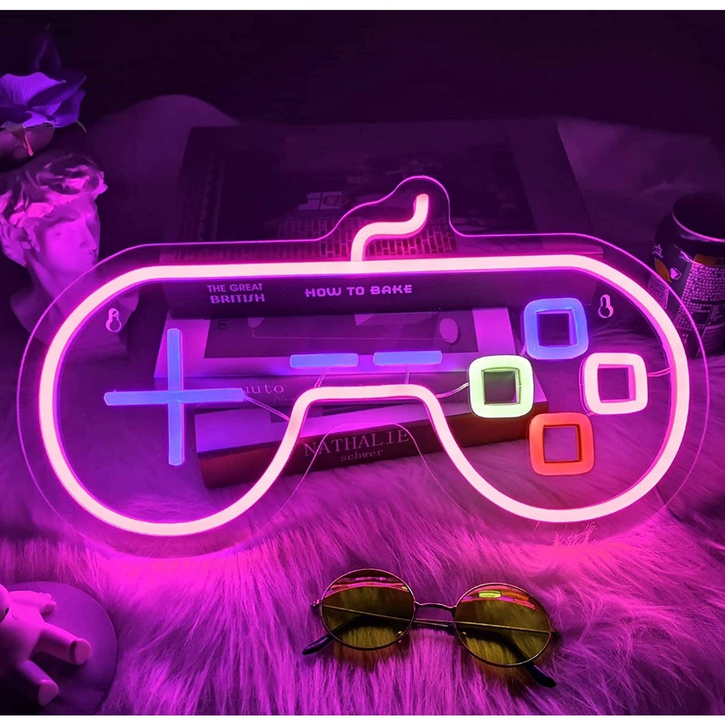 Fun Bright Vivid Pink Video Game Controller LED Night Light Room Wall Decoration