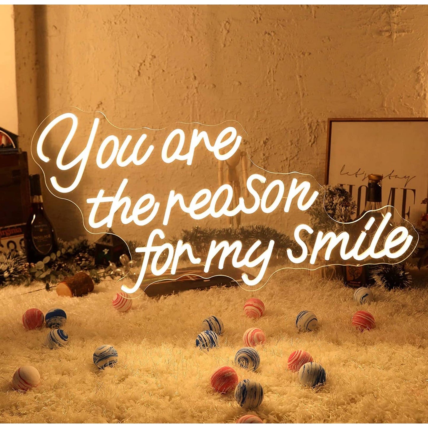 Lovely Bright White “You are the Reason I Smile” LED Night Light Love Room Wall