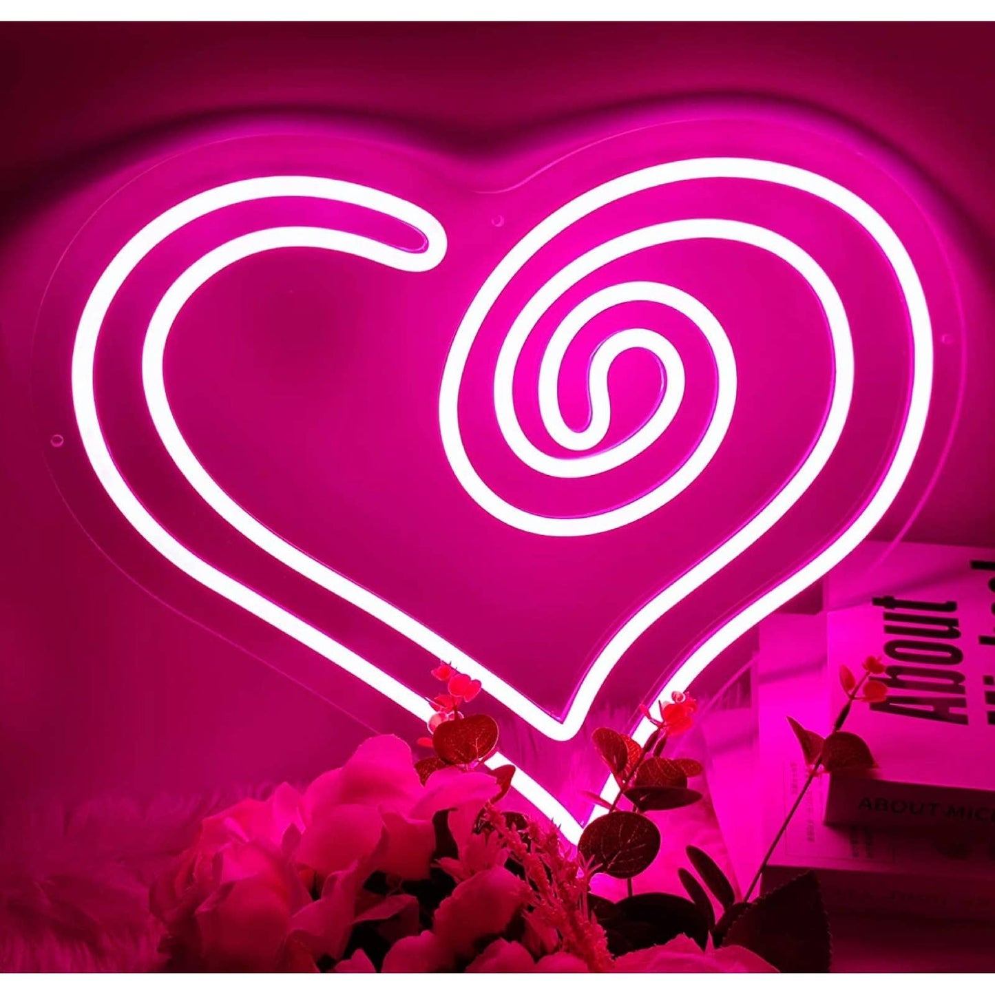 Adorable Bright Pink Unique Heart Swirl LED Night Light Love Room Wall Decor
