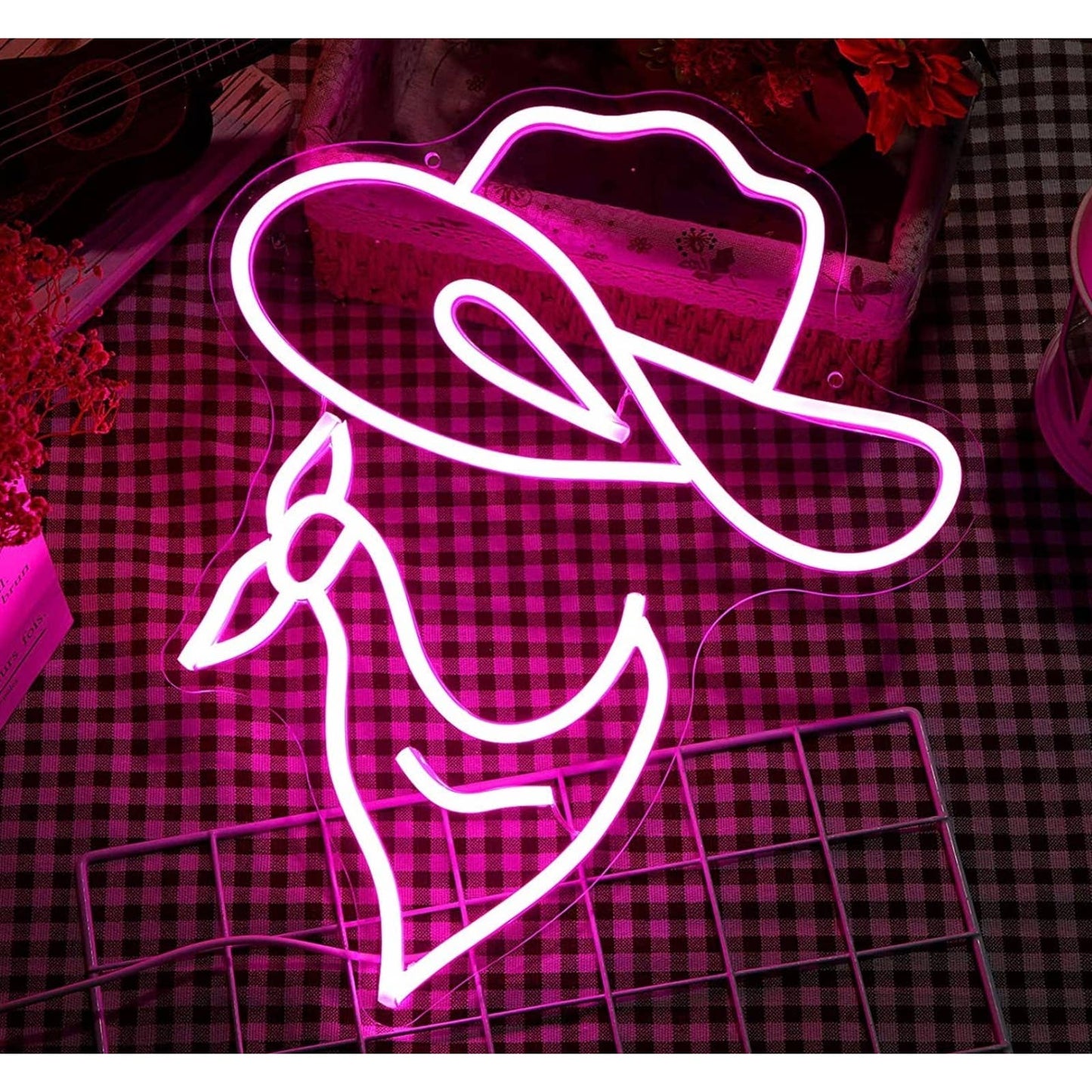 Lovely Bright Pink Cowgirl Hat and Bandana LED Night Light Room Wall Decoration
