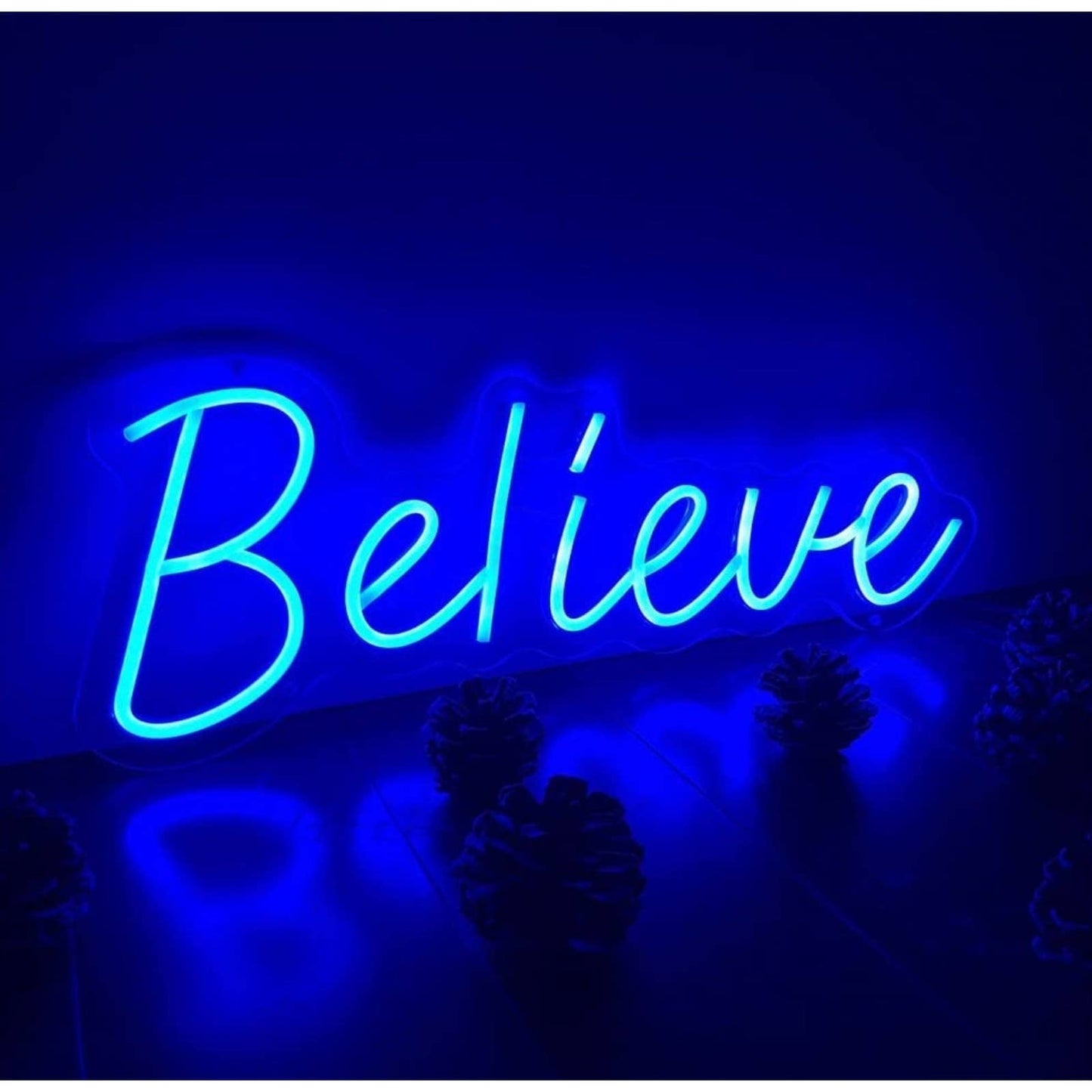 Large Bright Blue “Believe” LED Night Light Wall Room Motivation Decoration