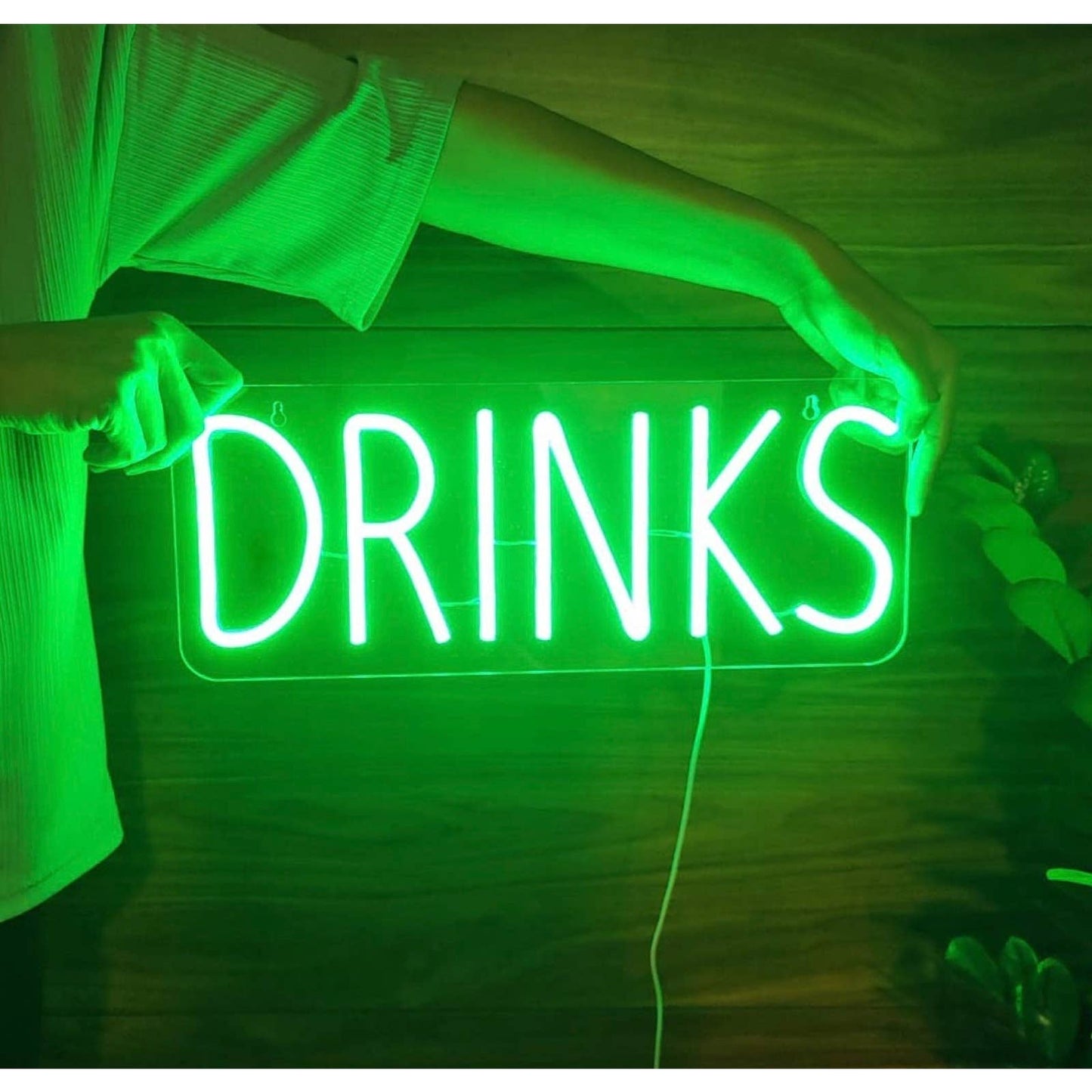 Bright Green “Drinks” LED Night Light Party Sign Room Bar Wall Decor