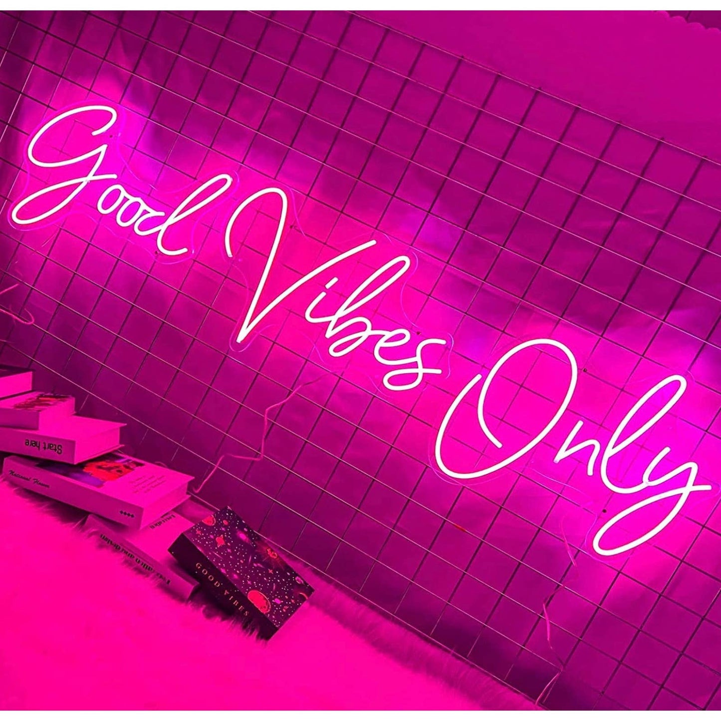 Large Bright Quality Pink Good Vibes Only LED Night Light Room Wall Decoration