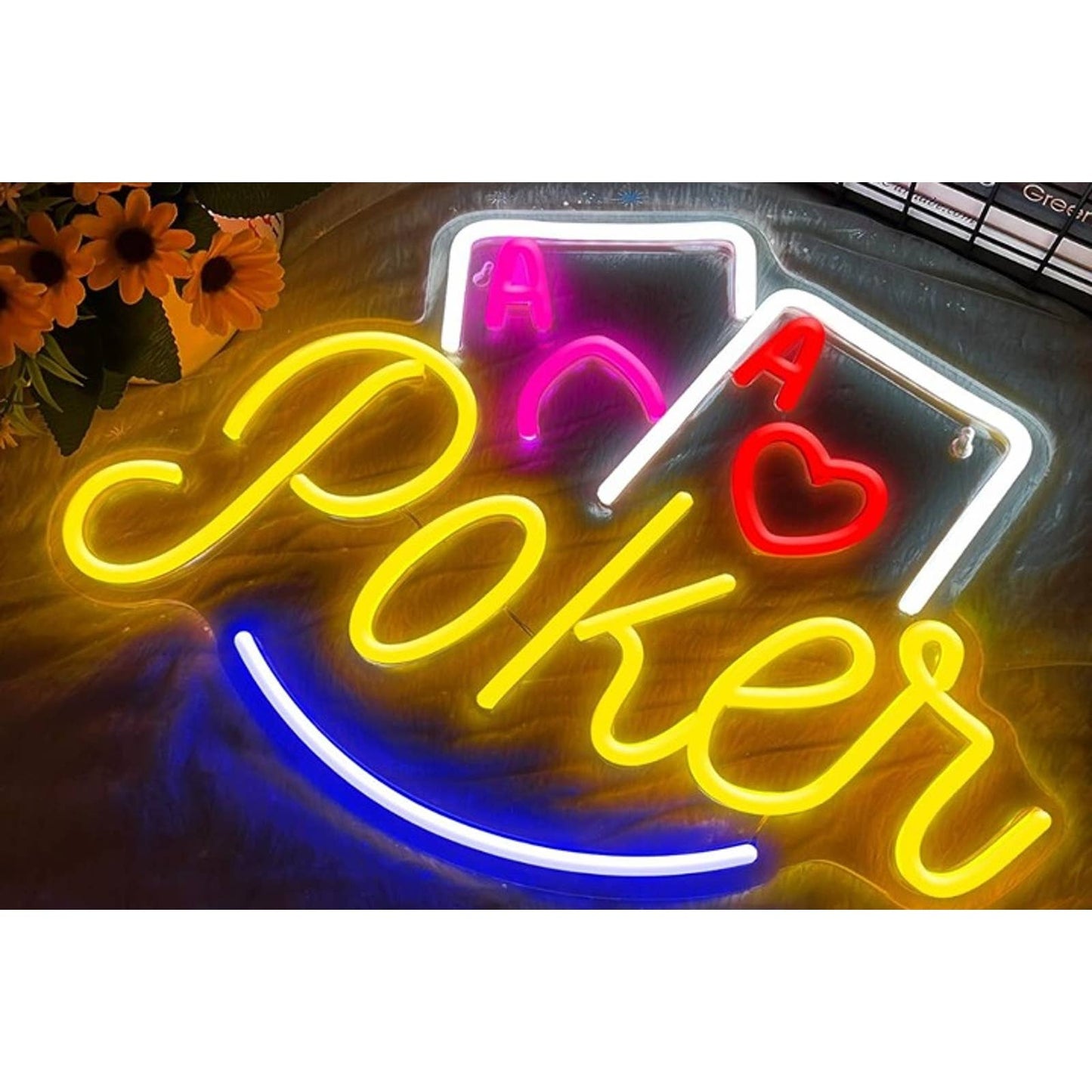 Vivid Pink Poker Cards Hearts & Ace LED Night Light Game Room Wall Decor