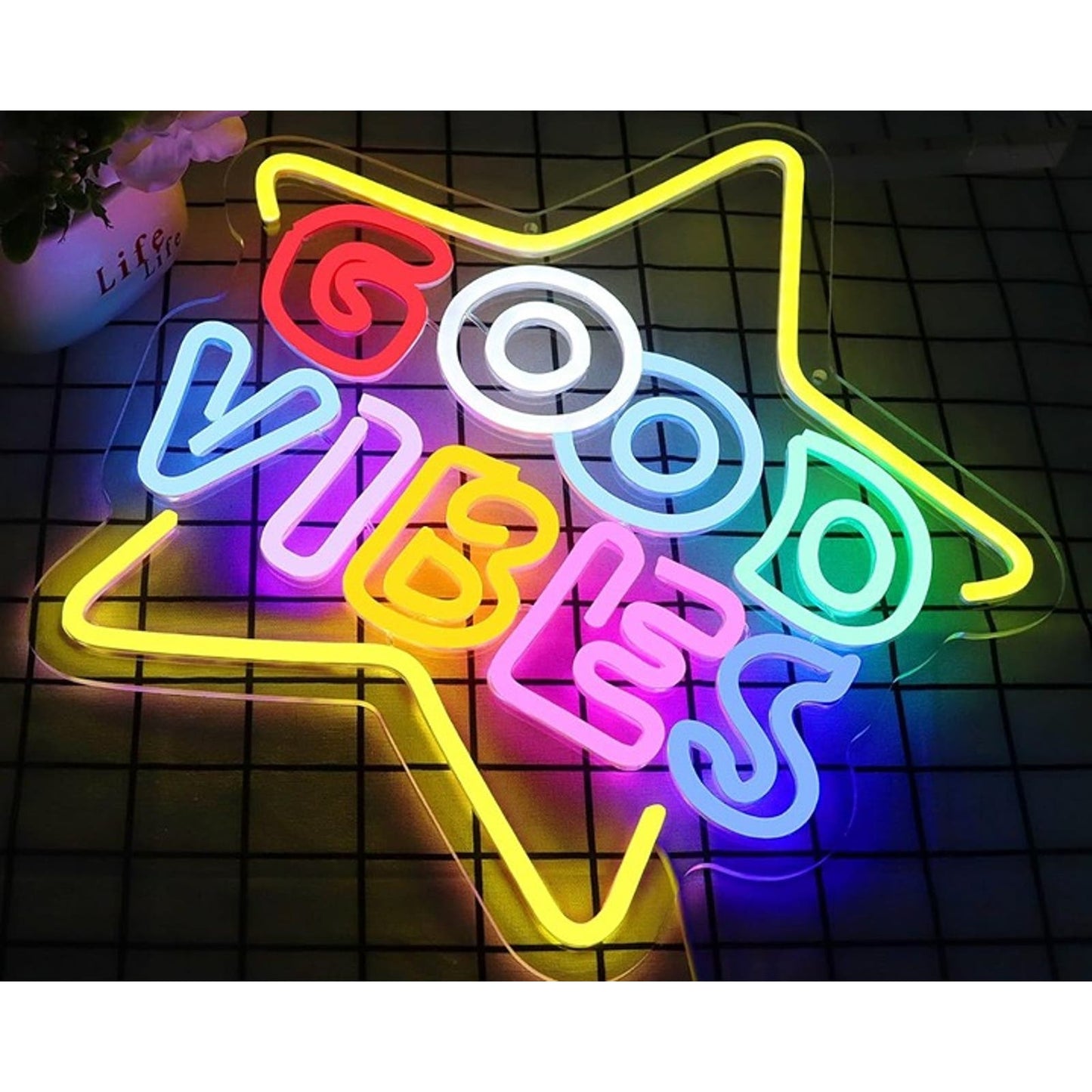 Lovely Bright Rainbow Star Good Vibes LED Night Light Room Wall Decoration
