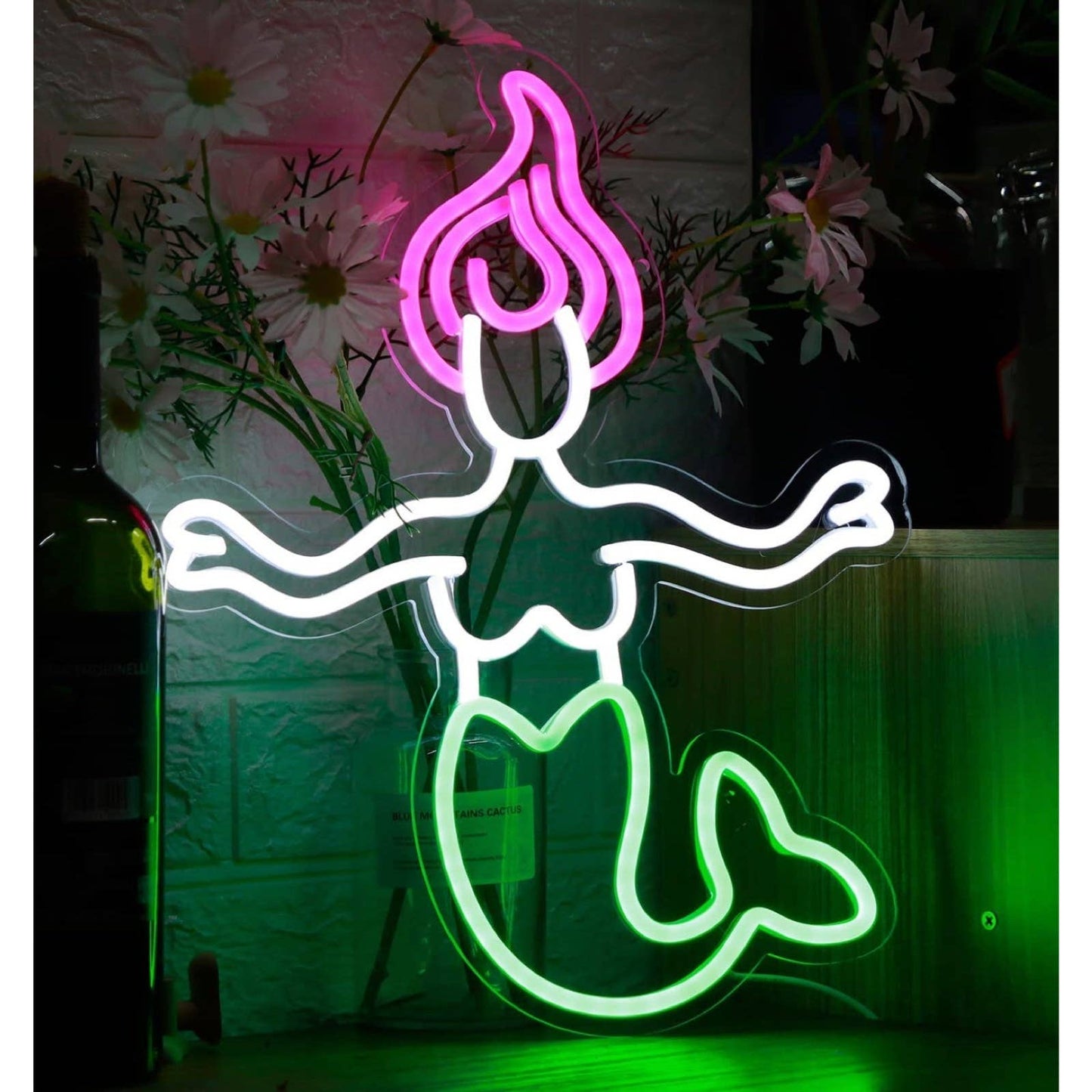 Lovely Bright Pink Hair Mermaid LED Night Light Room Wall Art Decoration