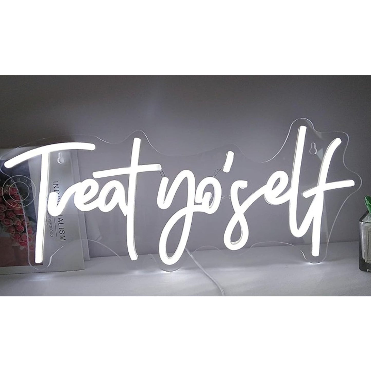 Fun Bright Unique White “Treat Yo’ Self” LED Light Room Wall Decoration