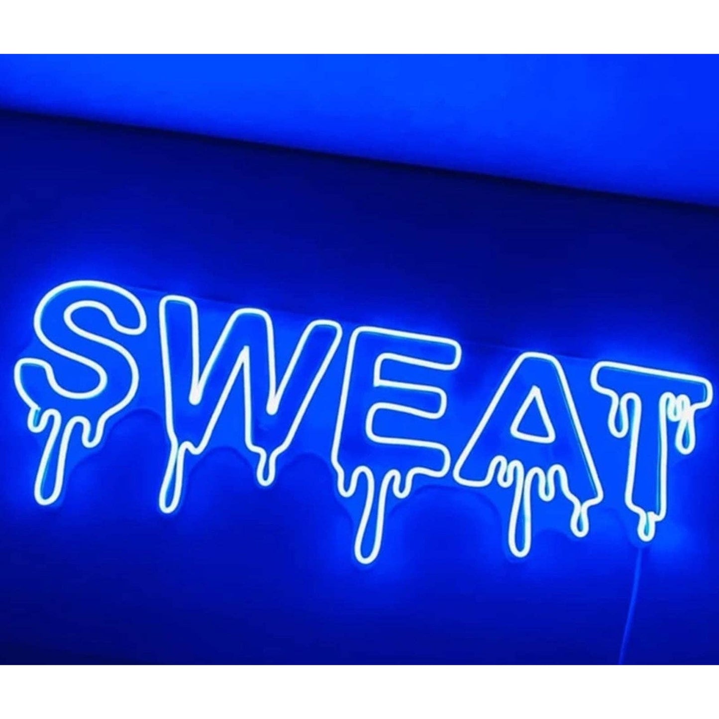 Large Bright Blue “Sweat” LED Light Sign Gym Exercise Fitness Workout Wall Decor