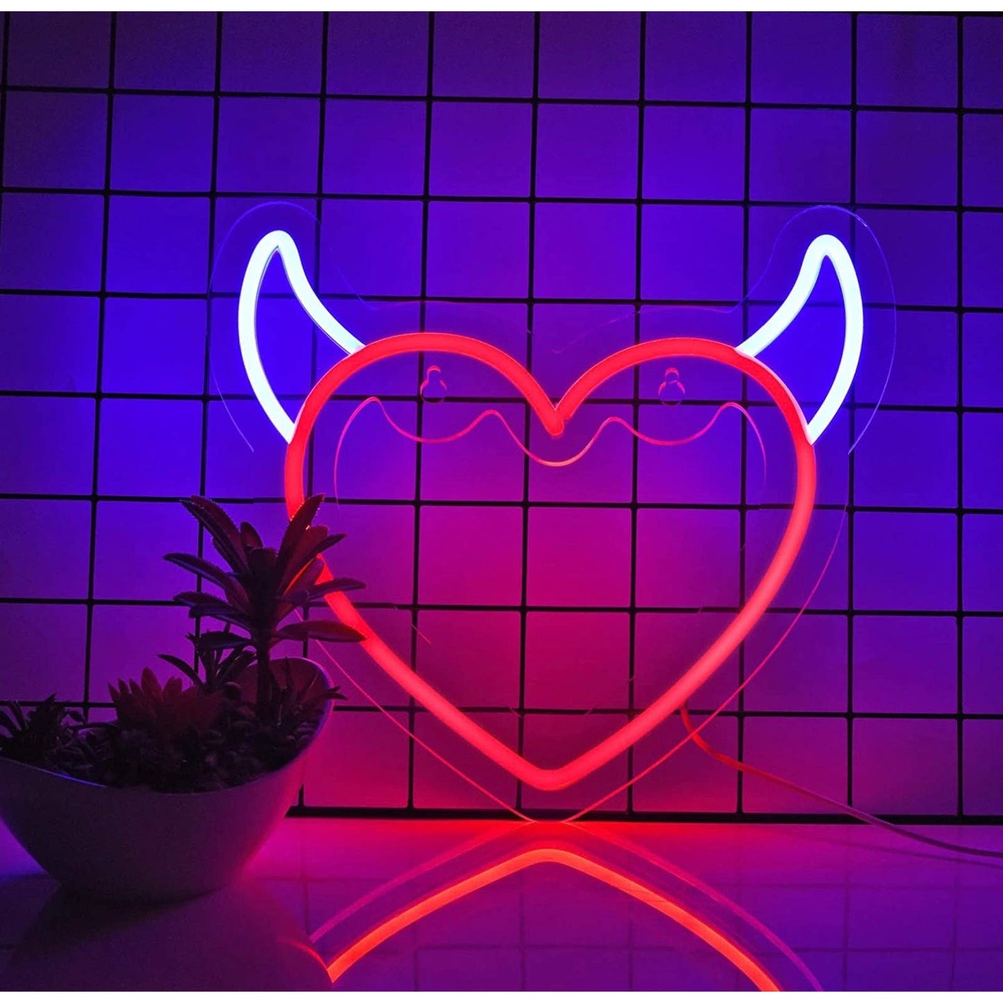 Lovely Bright Red Devil Horn Heart LED Night Light Room Wall Decoration