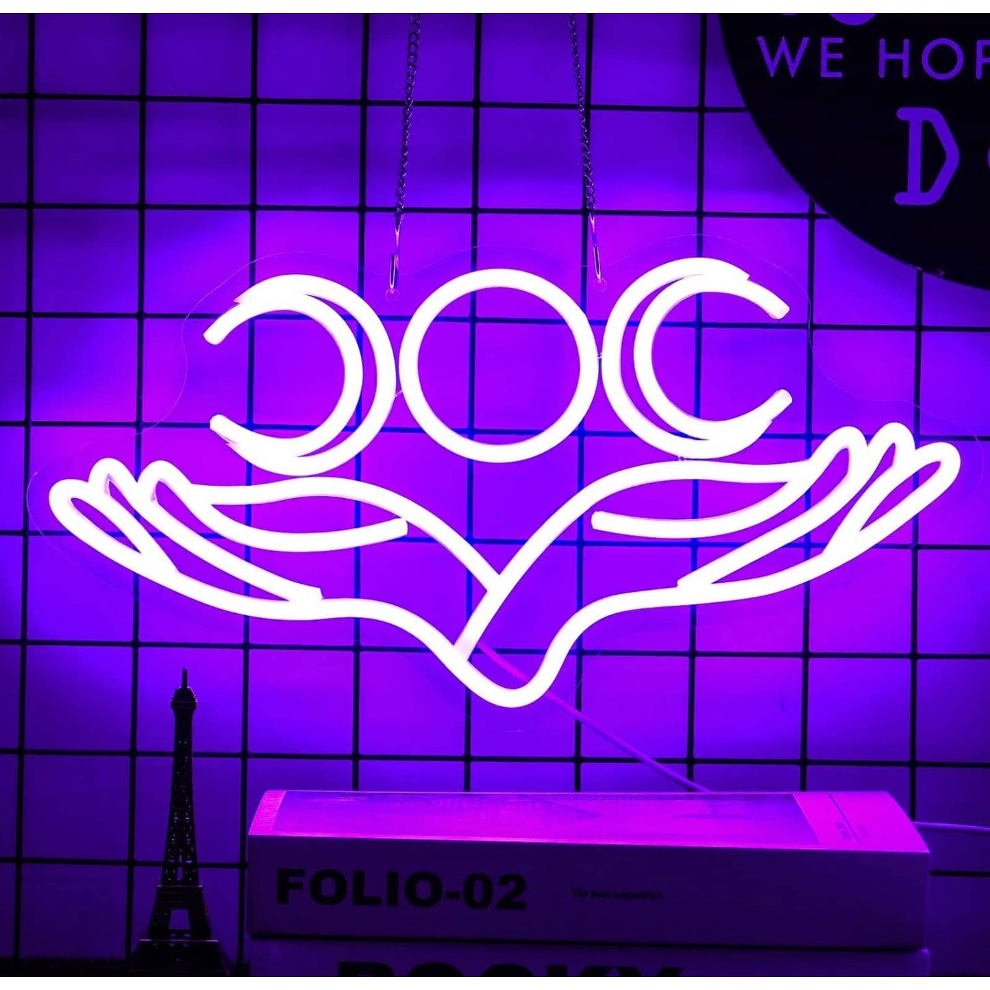 Lovely Bright Purple Hands Crescent Moon LED Night Light Room Wall Decoration