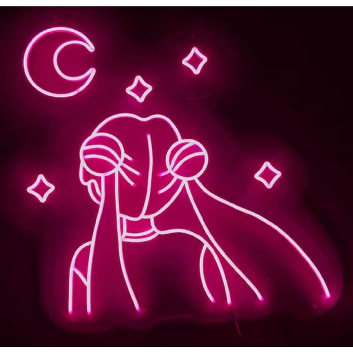 Lovely Bright Pink Sailor Moon Looking at the Star LED Night Light Anime Decor