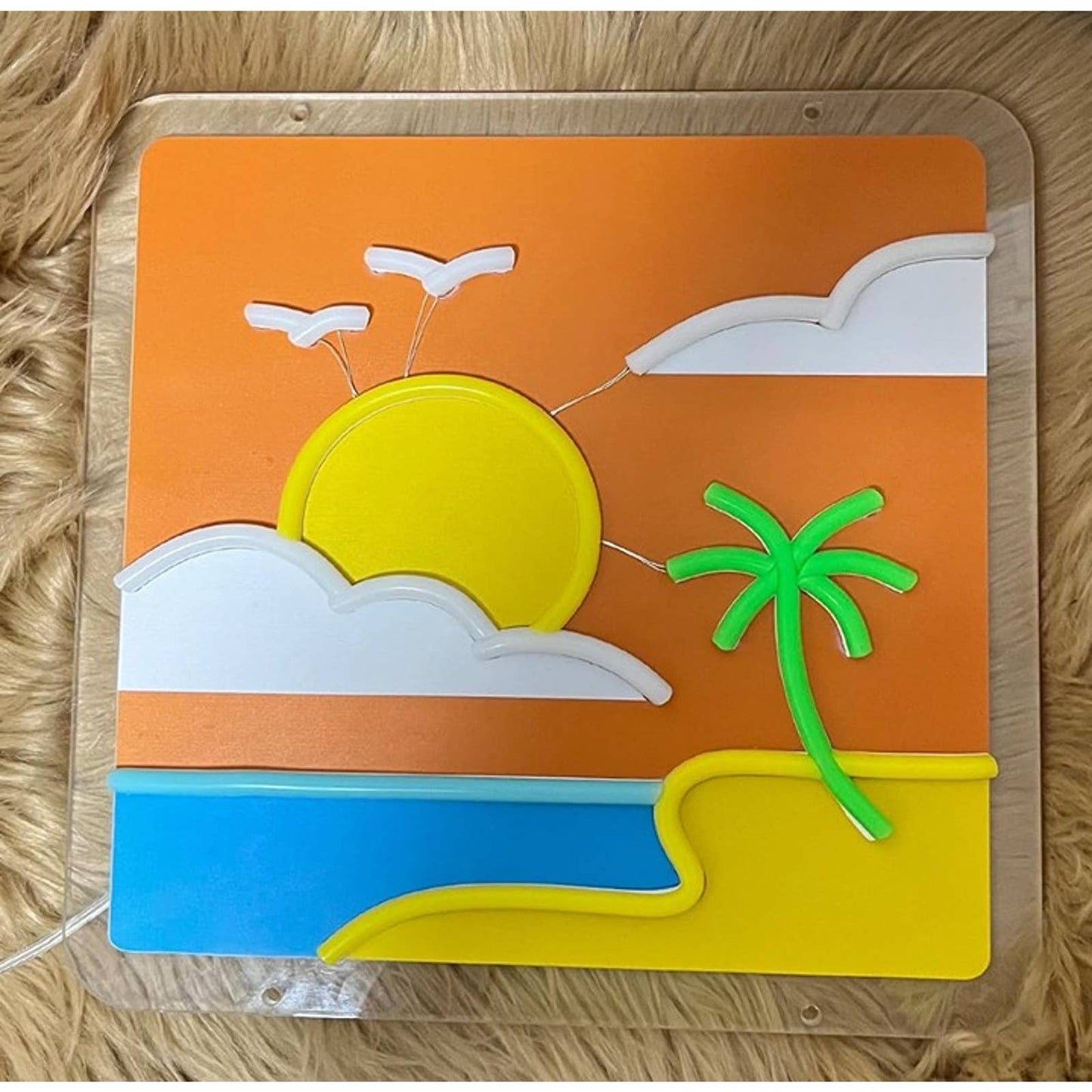 Lovely Bright Tropical Island Vacation Palm Tree Sunset LED Light Wall Art Decor