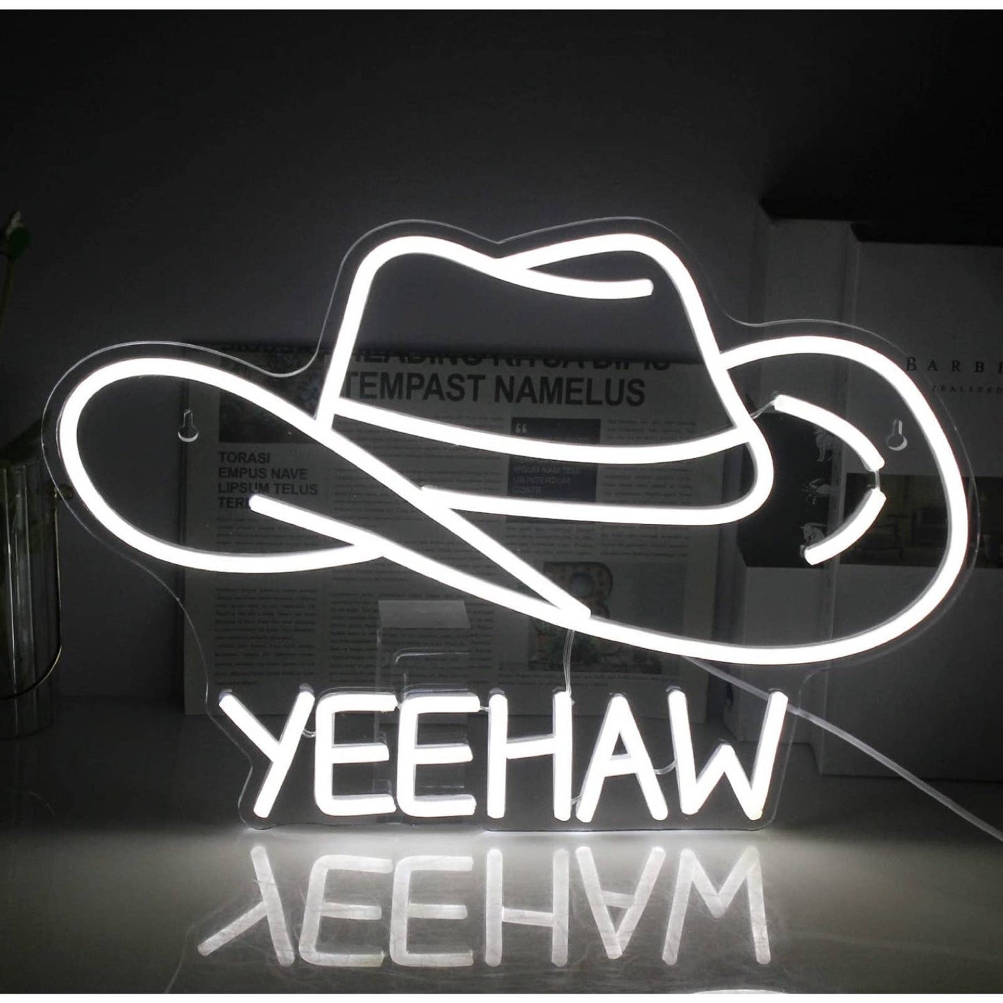 Fun Bright White Yeehaw Cowboy Hat LED Night Light Room Wall Decoration