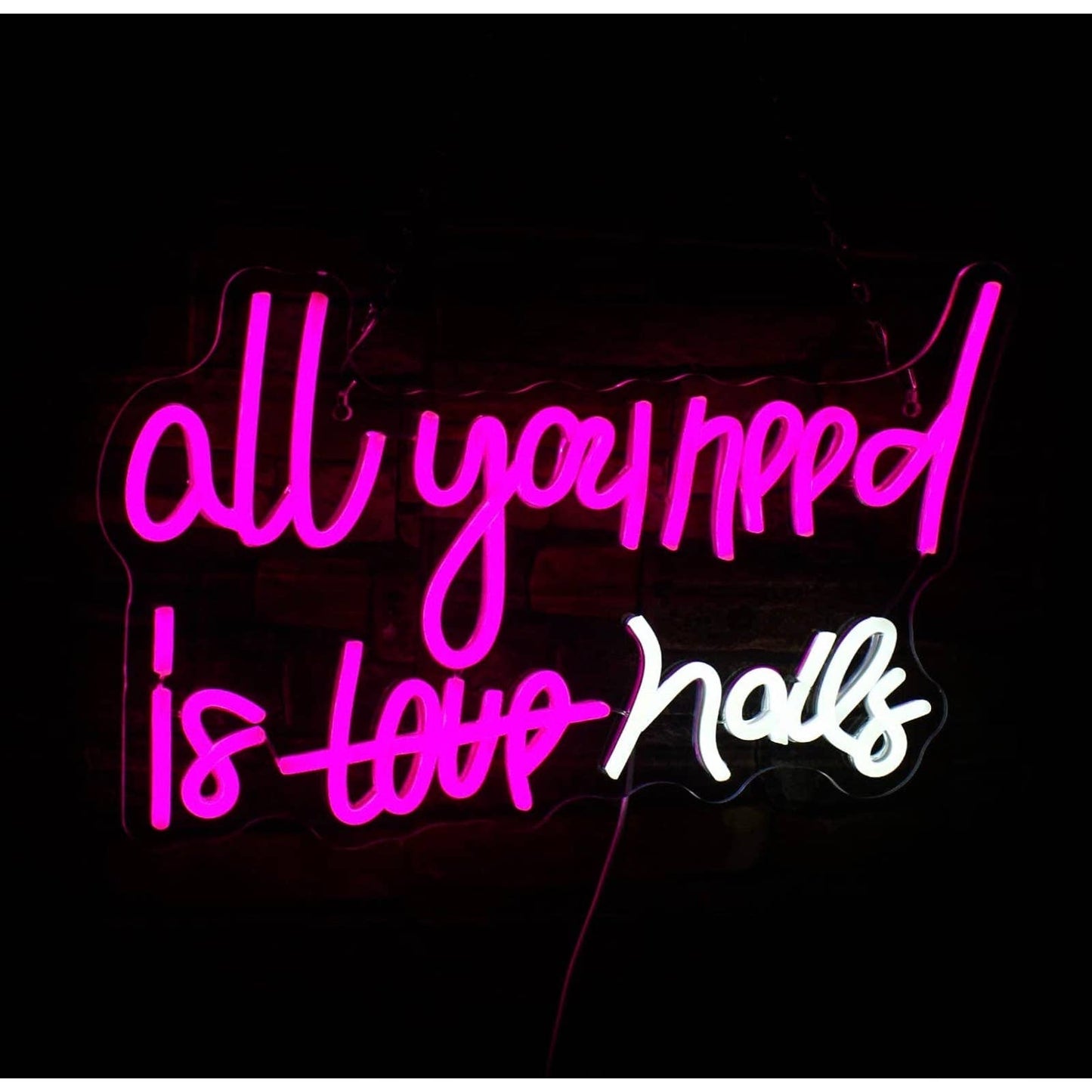 Lovely Bright Pink “All You Need is Nails” LED Night Light Salon Spa Decor