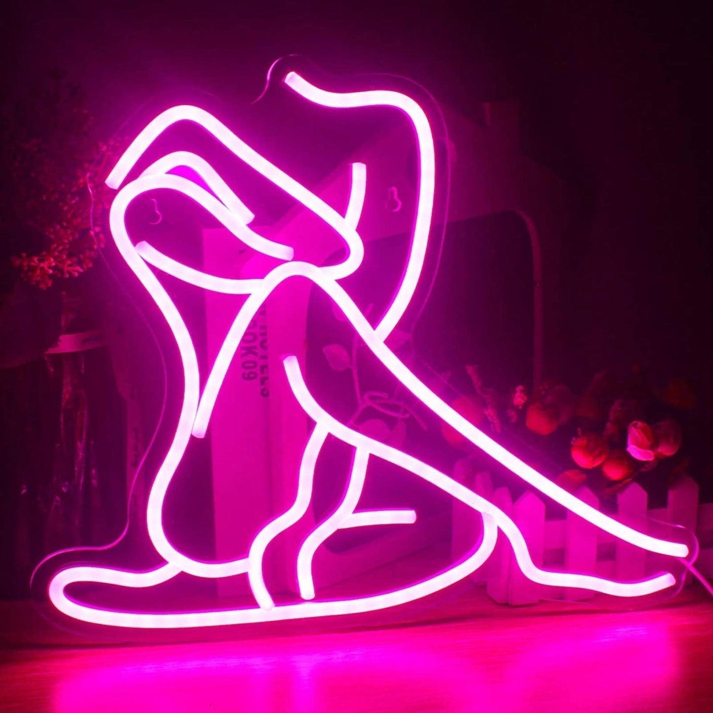 Lovely Bright Pink Sitting Woman Silhouette LED Night Light Art Wall Room Decora