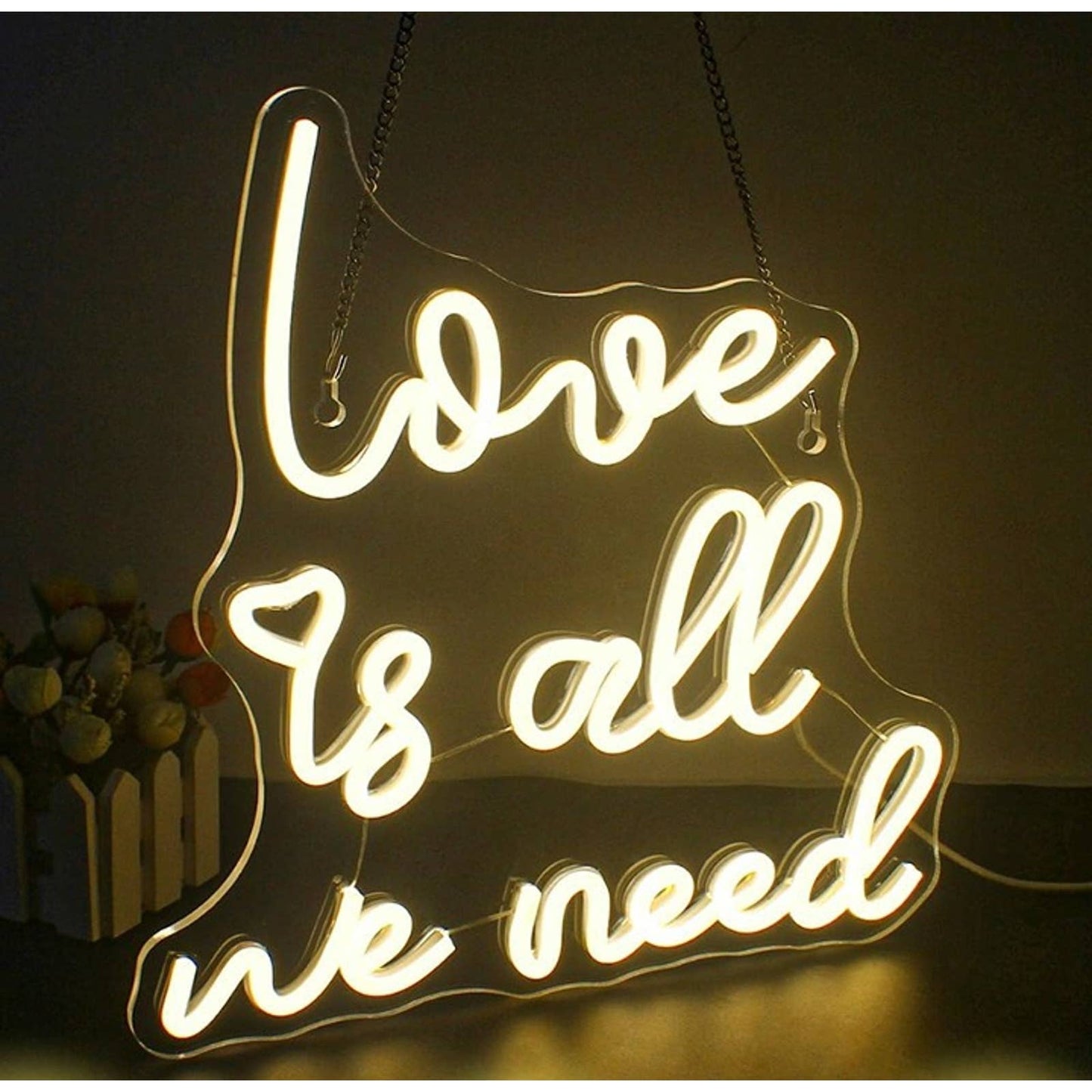 Vivid Bright Warm White “Love Is All We Need” LED Night Light Wall Decor