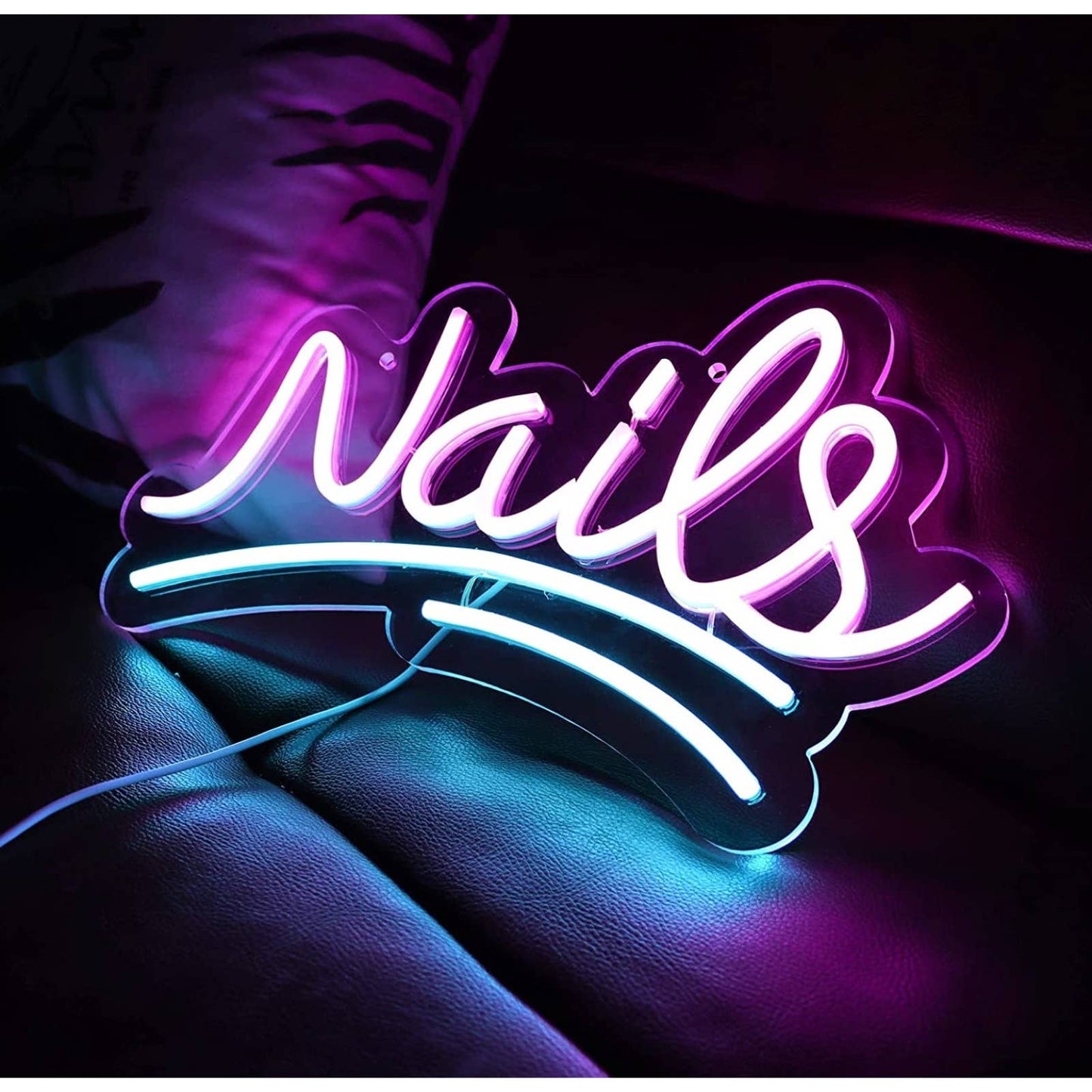 Lovely Bright Pink / Blue Nails Salon Shop Business LED Light Sign Room Wall Dec