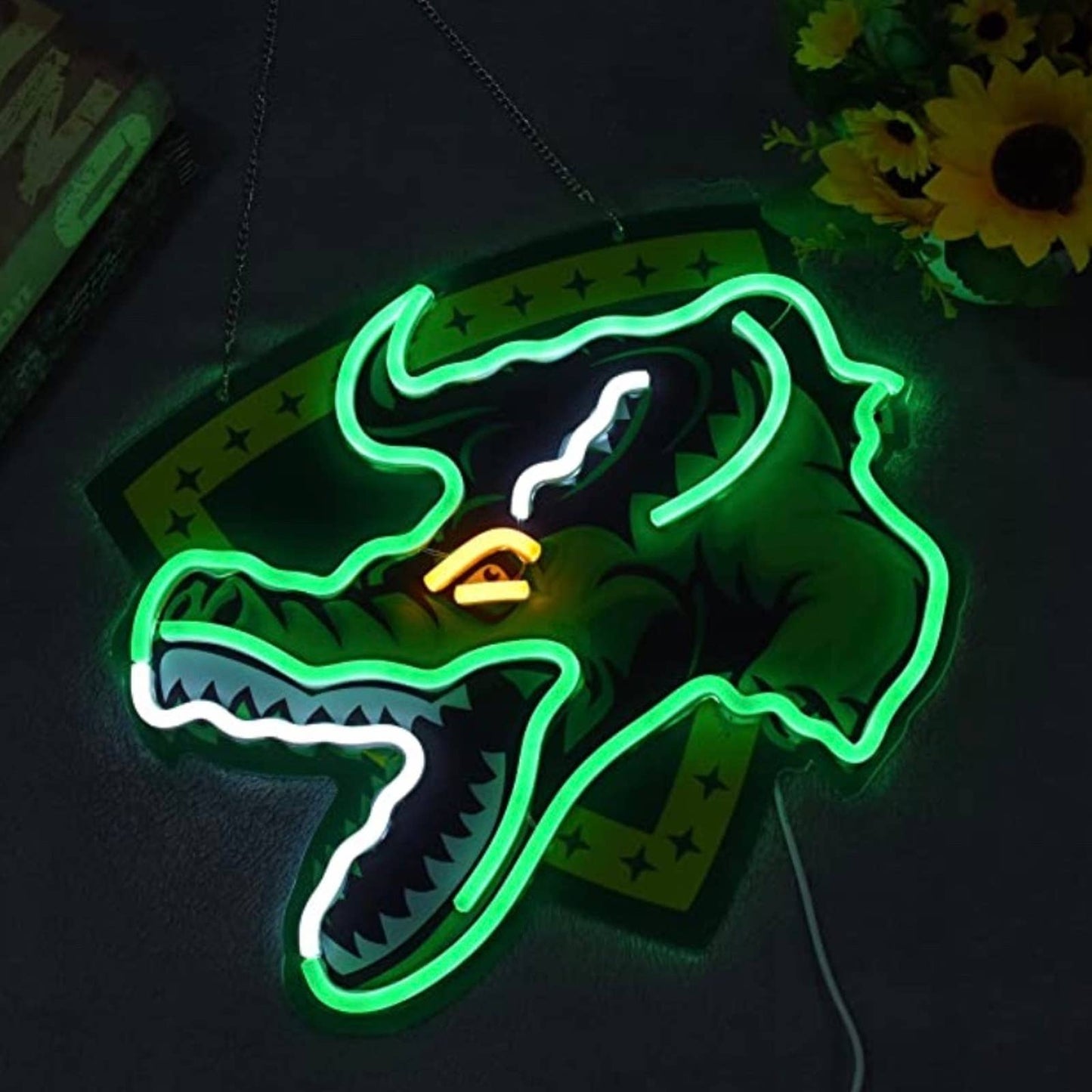 Fun Bright Vivid Green Crocodile Hanging LED Night Light Room Wall Decoration