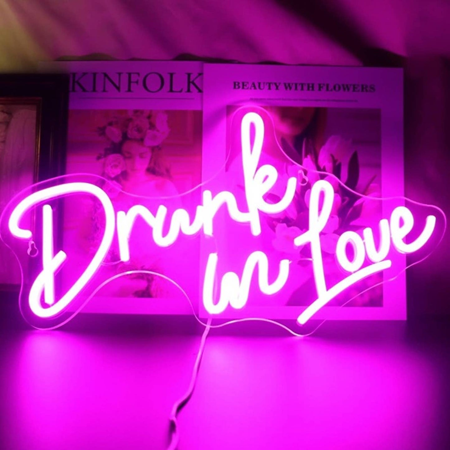 Lovely Vivid Bright Pink Drunk in Love LED Night Light Room Wall Decoration