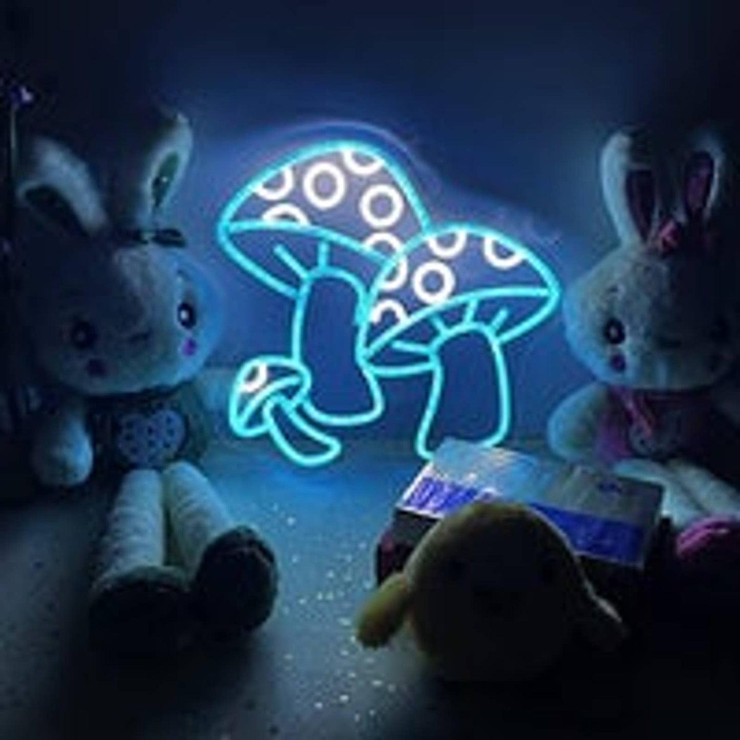 Lovely Bright Blue / White Spotted Mushrooms LED Night Light Room Wall Decor