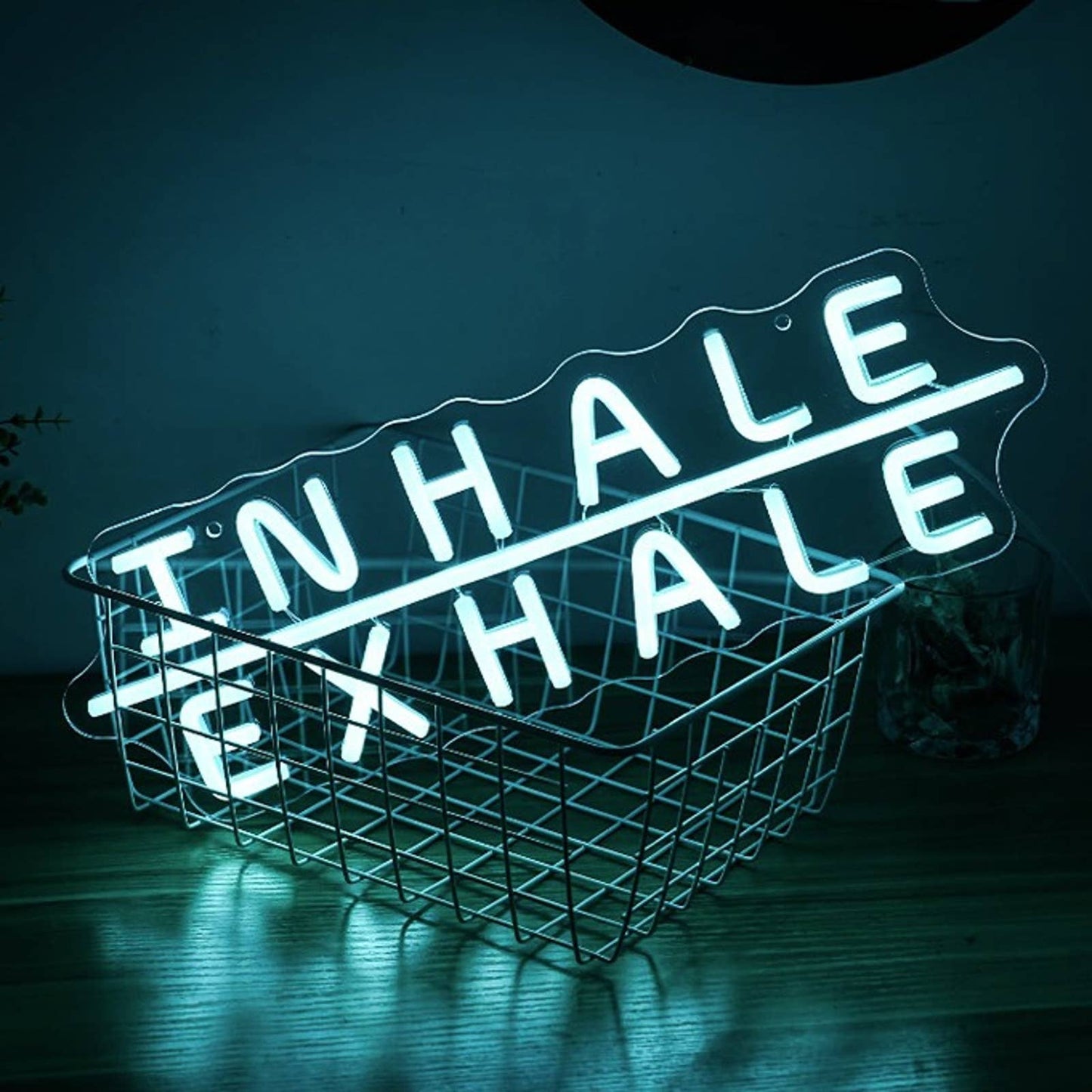 Bright Blue “Inhale Exhale” LED Night Light Relax Yoga Meditation Room Decor