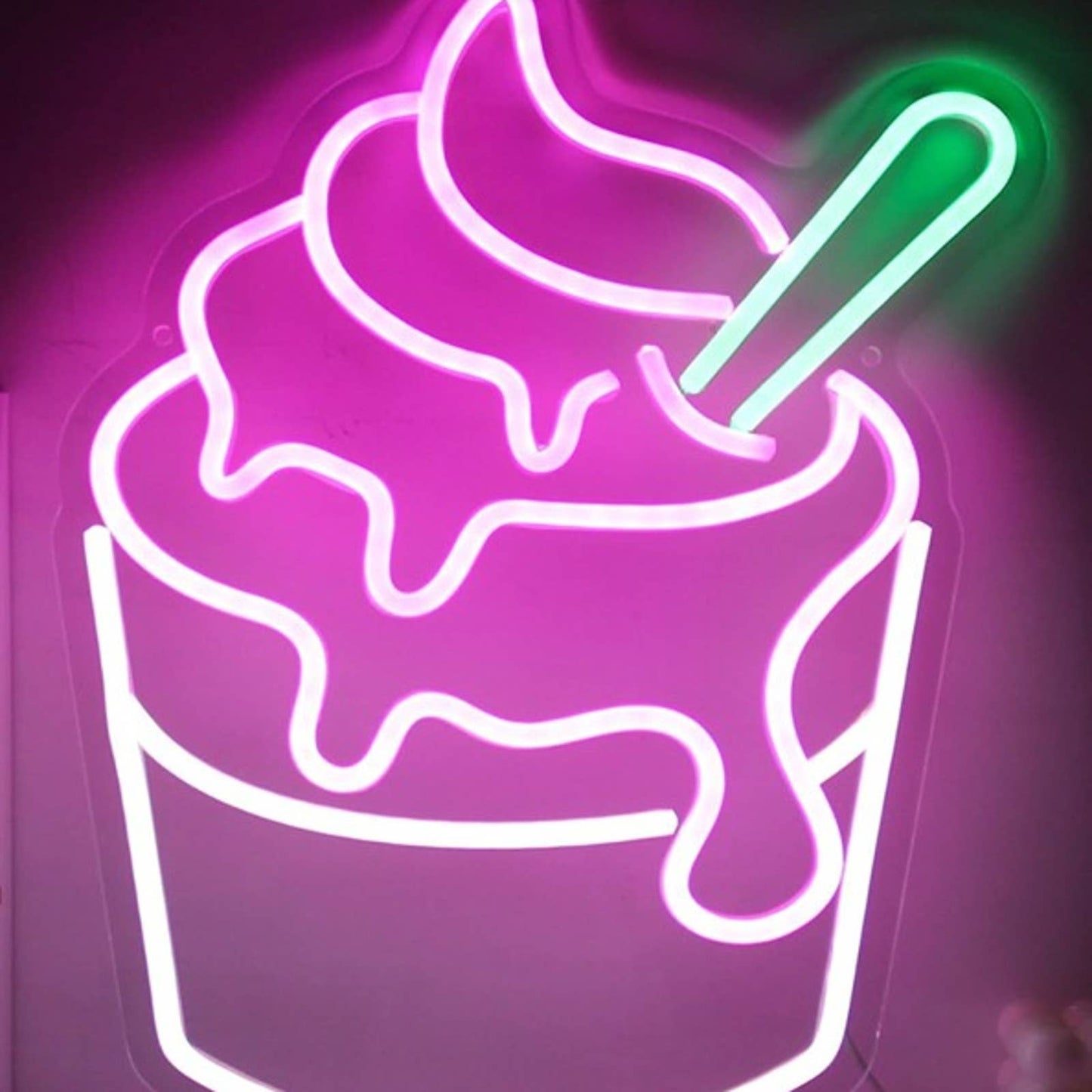 Lovely Bright Pink Melting Icing Cupcake LED Night Light Room Wall Decor