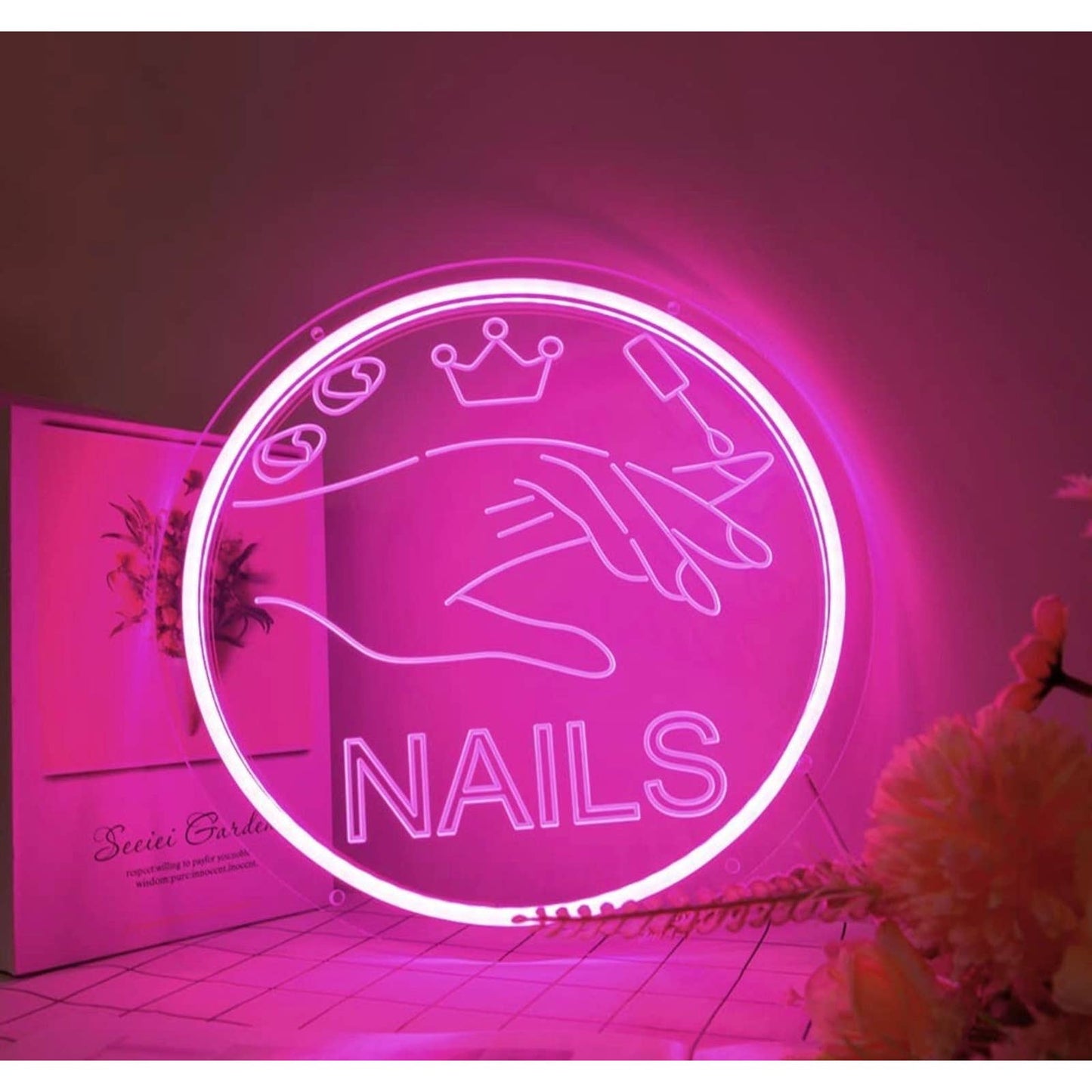 Lovely Bright Pink Nails Salon Spa LED Light Business Wall Decoration