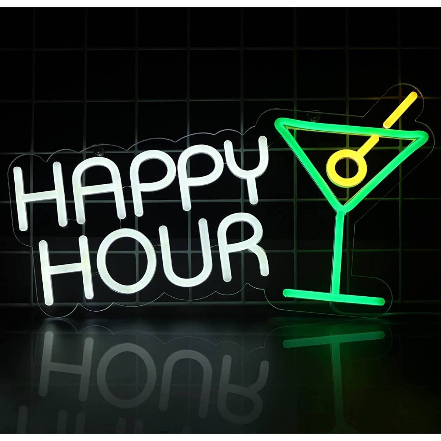 Fun Bright Green Happy Hour Cocktail LED Night Light Bar Party Decoration