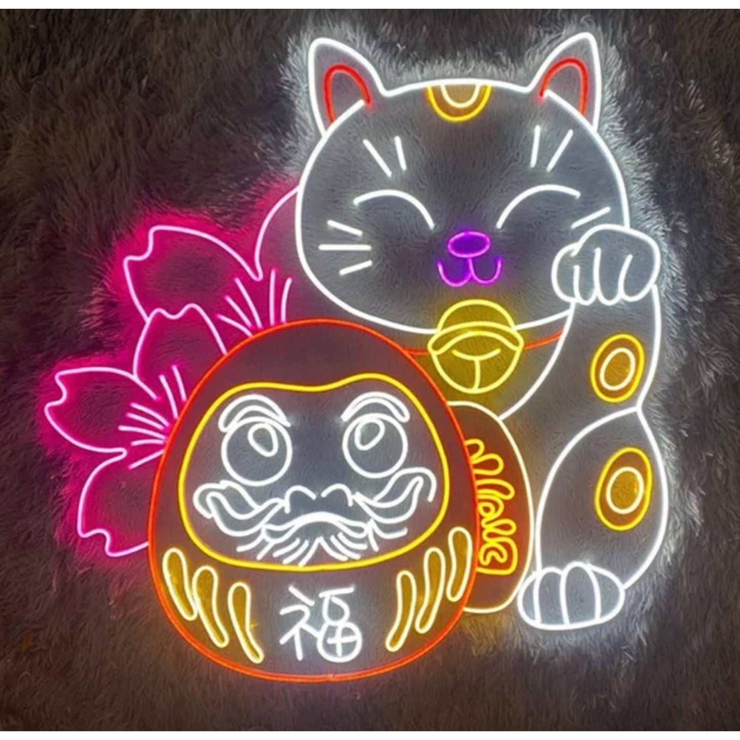 Large Vivid Bright Chinese Lucky Cat LED Night Light Room Wall Decoration
