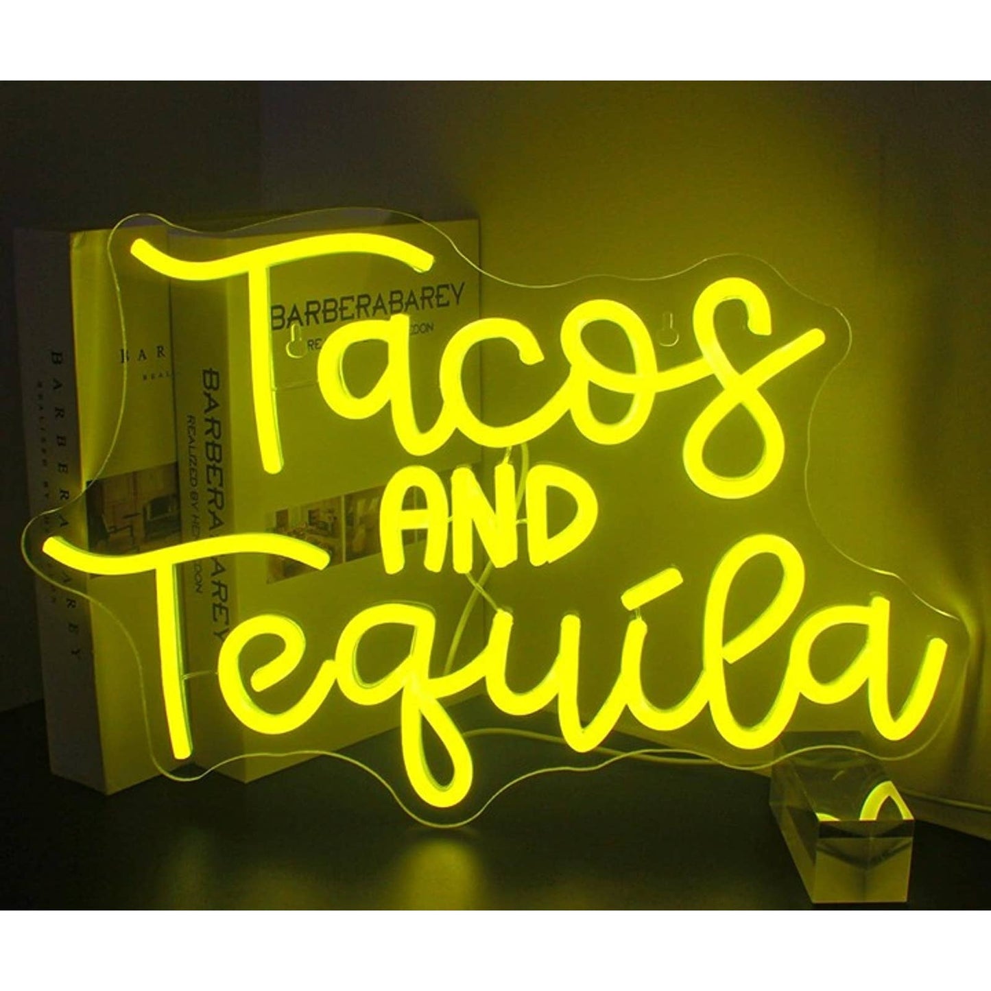 Fun Bright Yellow “Tacos and Tequila” LED Night Light Bar Party Decor