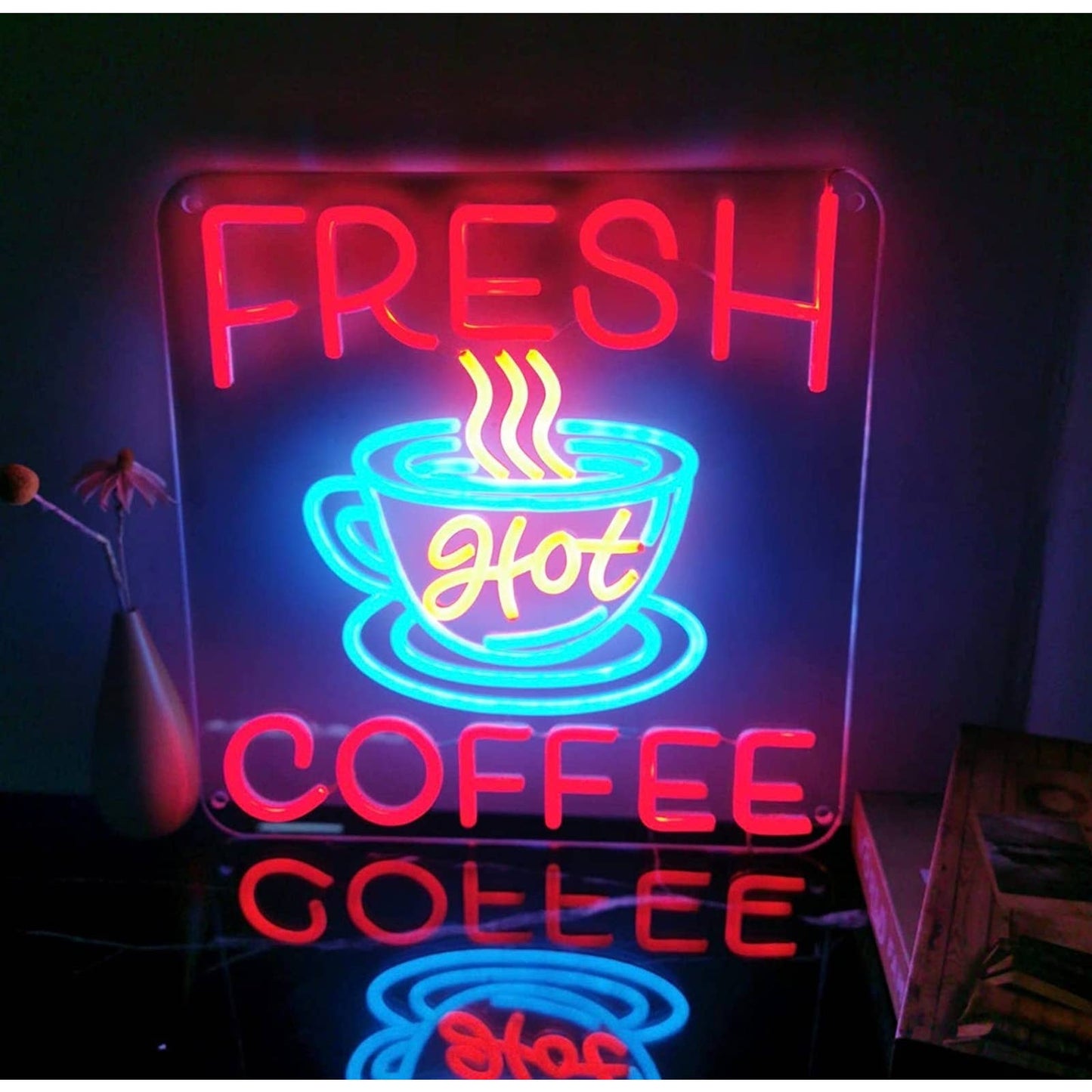 Large Bright Red Fresh Hot Coffee LED Night Light Room Wall Decoration